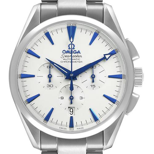 The Omega Seamaster 2512.30.00 Men's Stainless Steel Silver Dial watch is shown from a front view, displaying its dial, hands, crown, and a portion of the bracelet.