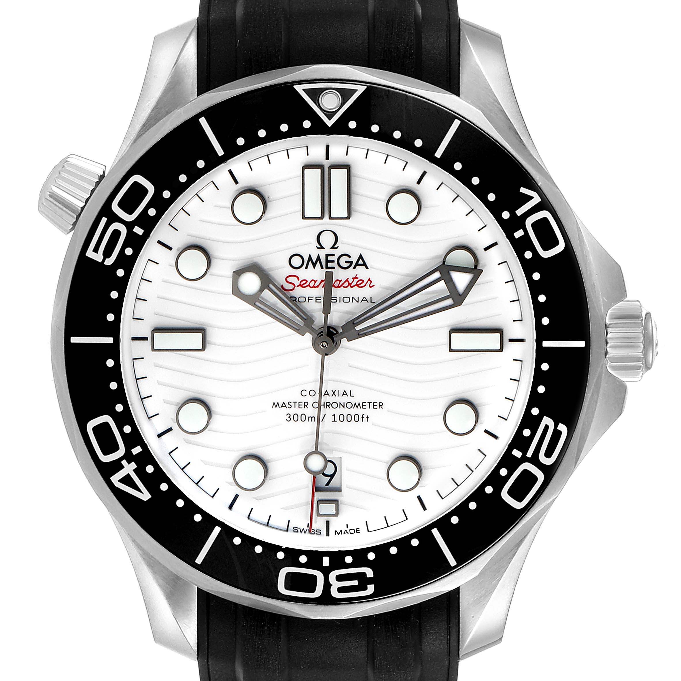 The image shows a front view of an Omega Seamaster 210.32.42.20.04.001 Men
s Stainless Steel White Dial 210.32.42.20.04.001 Men
s Stainless Steel White Dial model watch, displaying the dial, bezel, and strap.