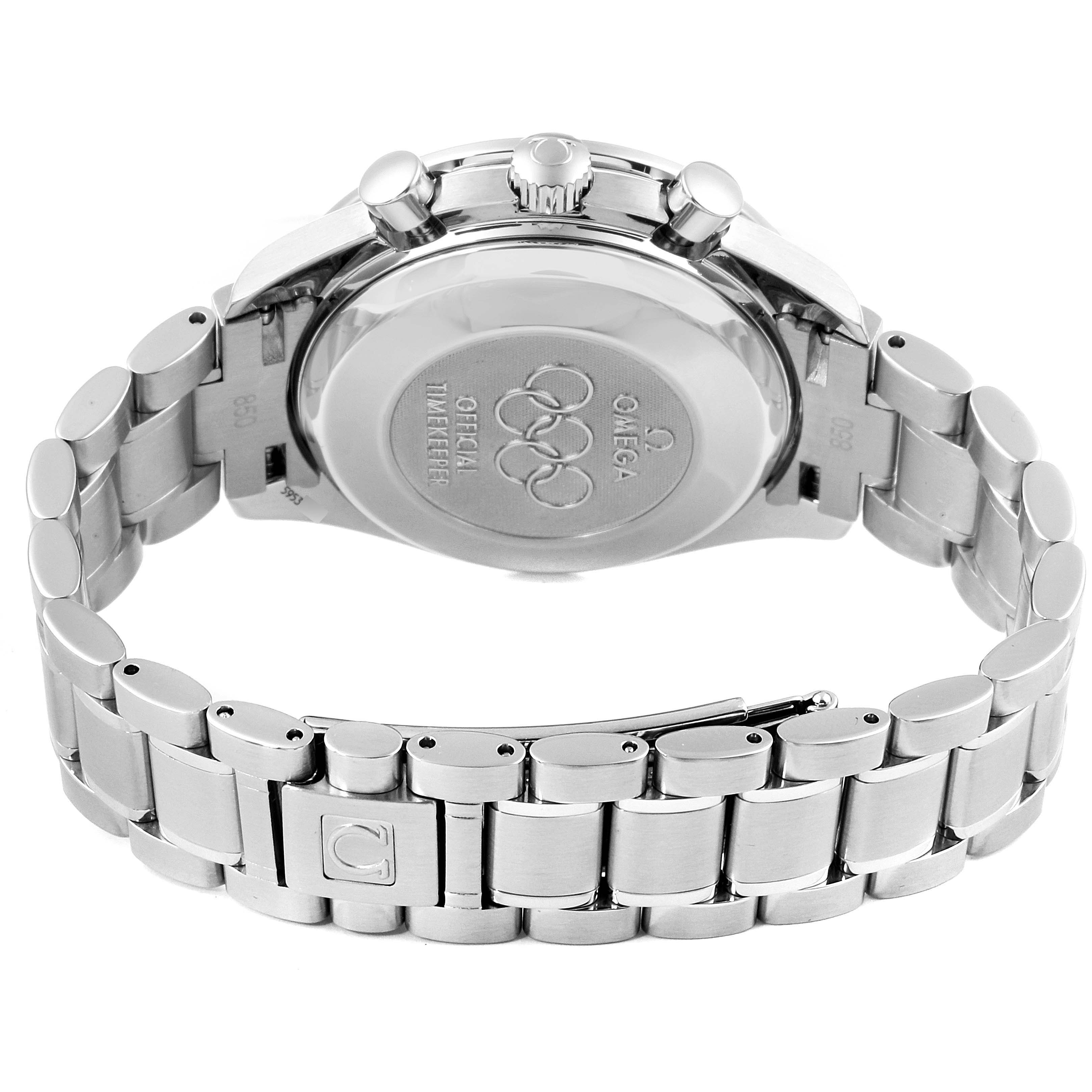 The image shows the back case and bracelet of an Omega Speedmaster 3515.20.00 Men
s Stainless Steel White Dial 3515.20.00 Men
s Stainless Steel White Dial watch from a rear angle.