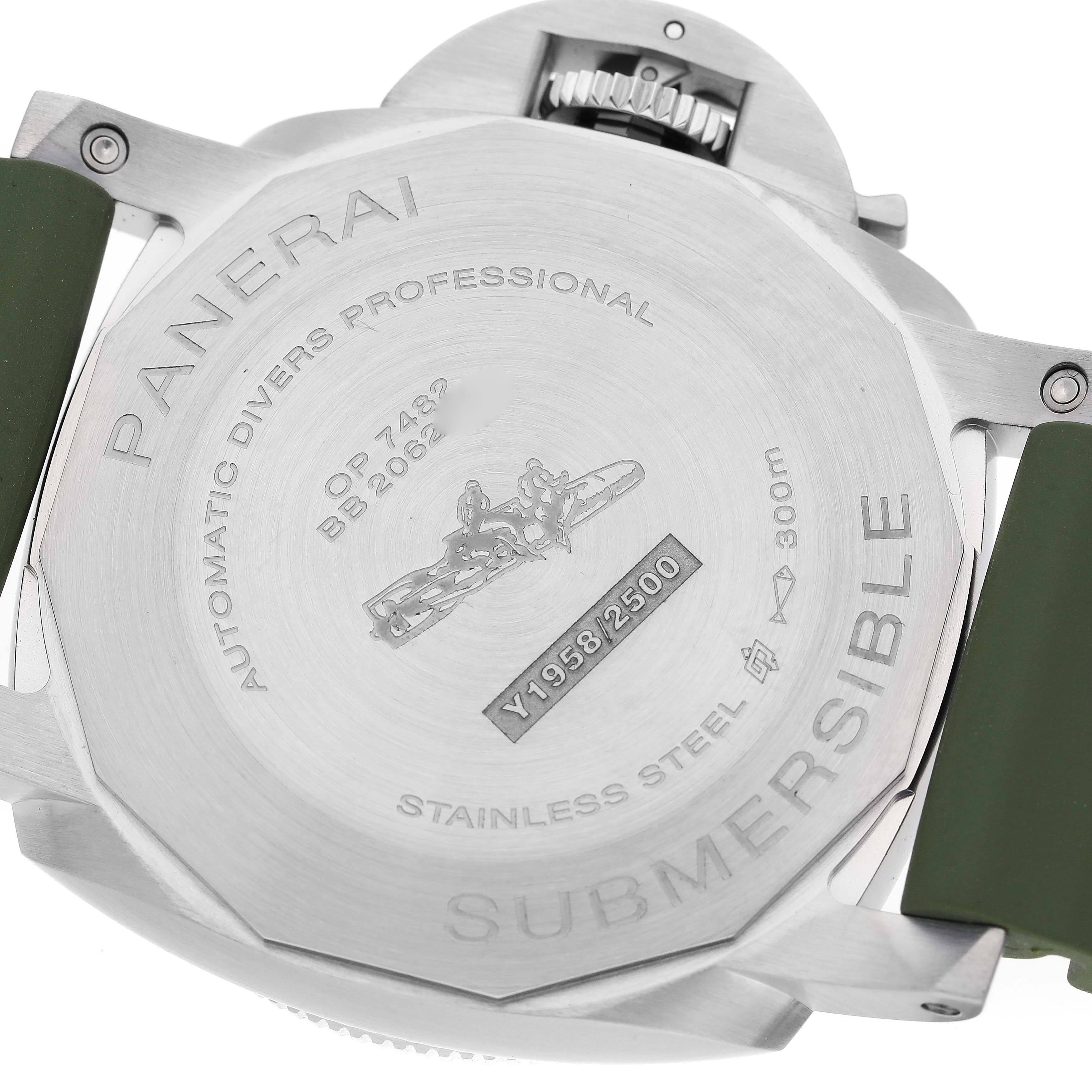 This image shows the back case of a Panerai Submersible PAM01226 Men
s Stainless Steel White Dial PAM01226 Men
s Stainless Steel White Dial watch, including the branding and model details.