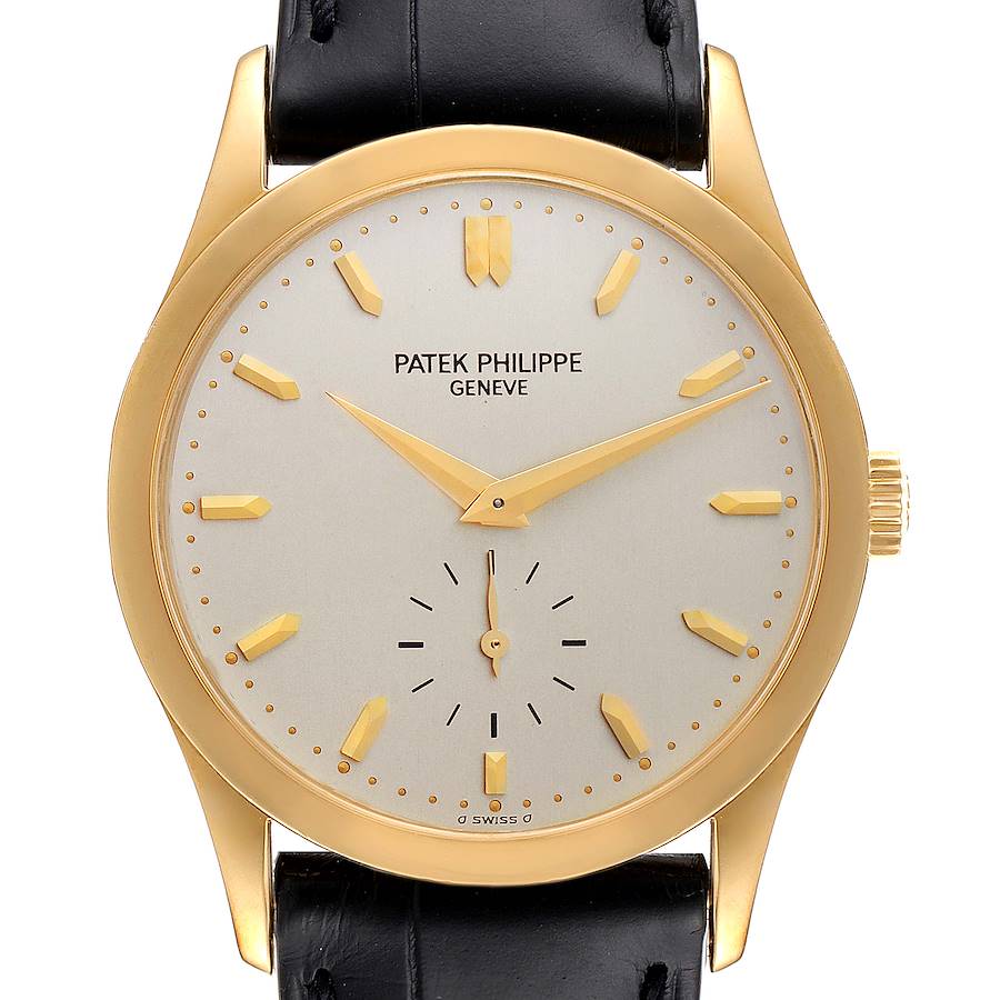 Patek Philippe Calatrava 18k Yellow Gold Silver Dial Mens Watch 5096 SwissWatchExpo