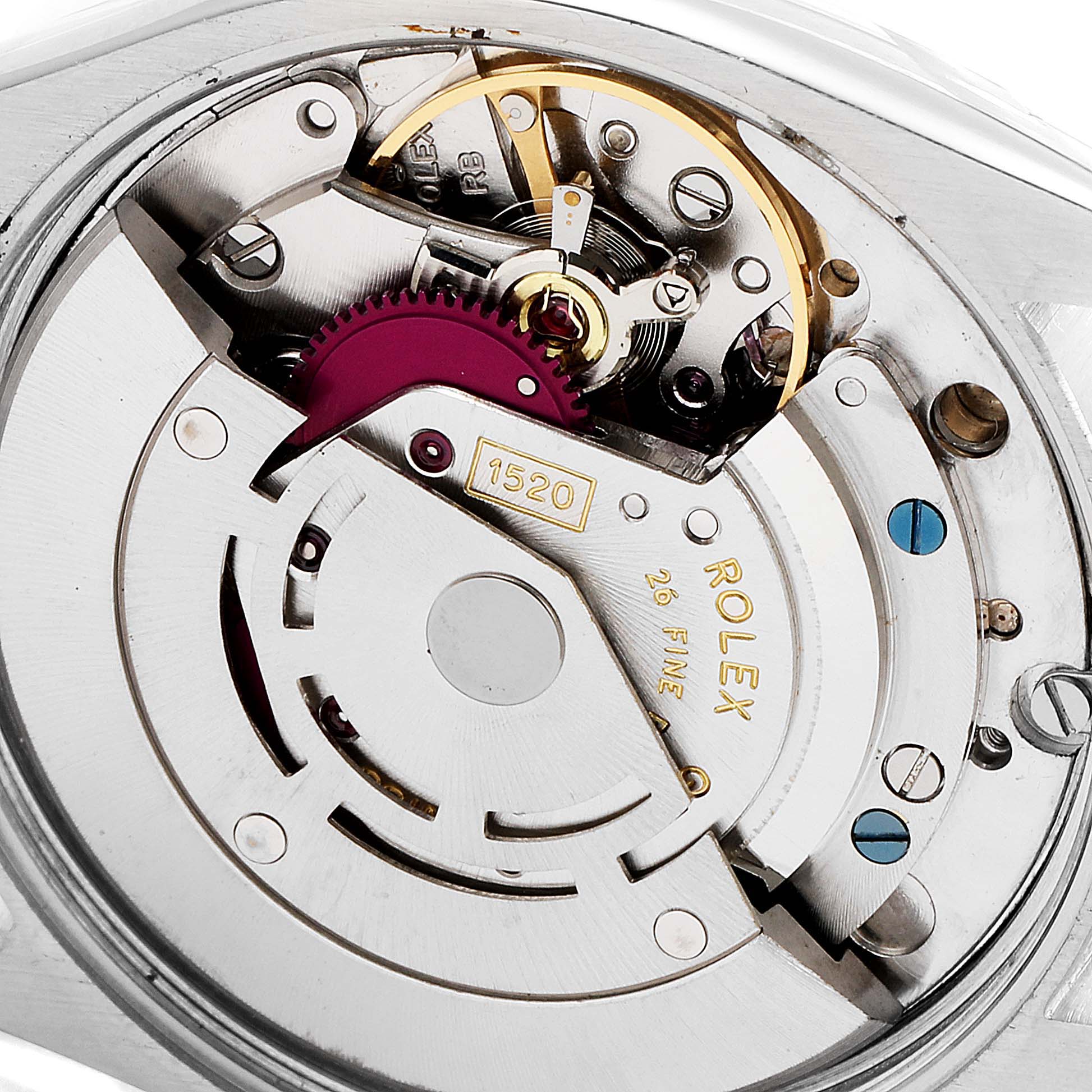 The image shows the internal movement mechanism of the Rolex Vintage Collection 5500 Men's Stainless Steel Silver Dial 5500 Men's Stainless Steel Silver Dial model, featuring the "1520" caliber.