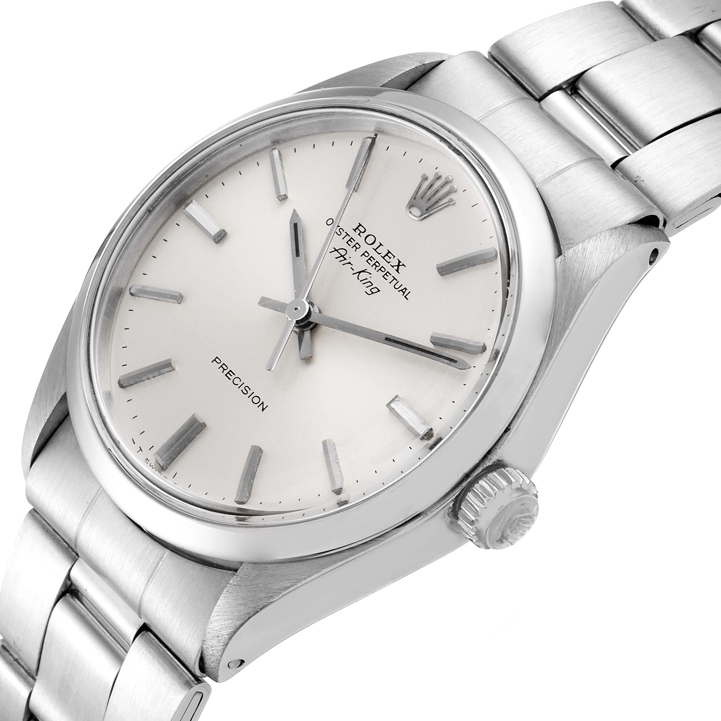 The Rolex Vintage Collection 5500 Men's Stainless Steel Silver Dial 5500 Men's Stainless Steel Silver Dial watch is shown from a 3/4 angle, highlighting the face, crown, and part of the bracelet.