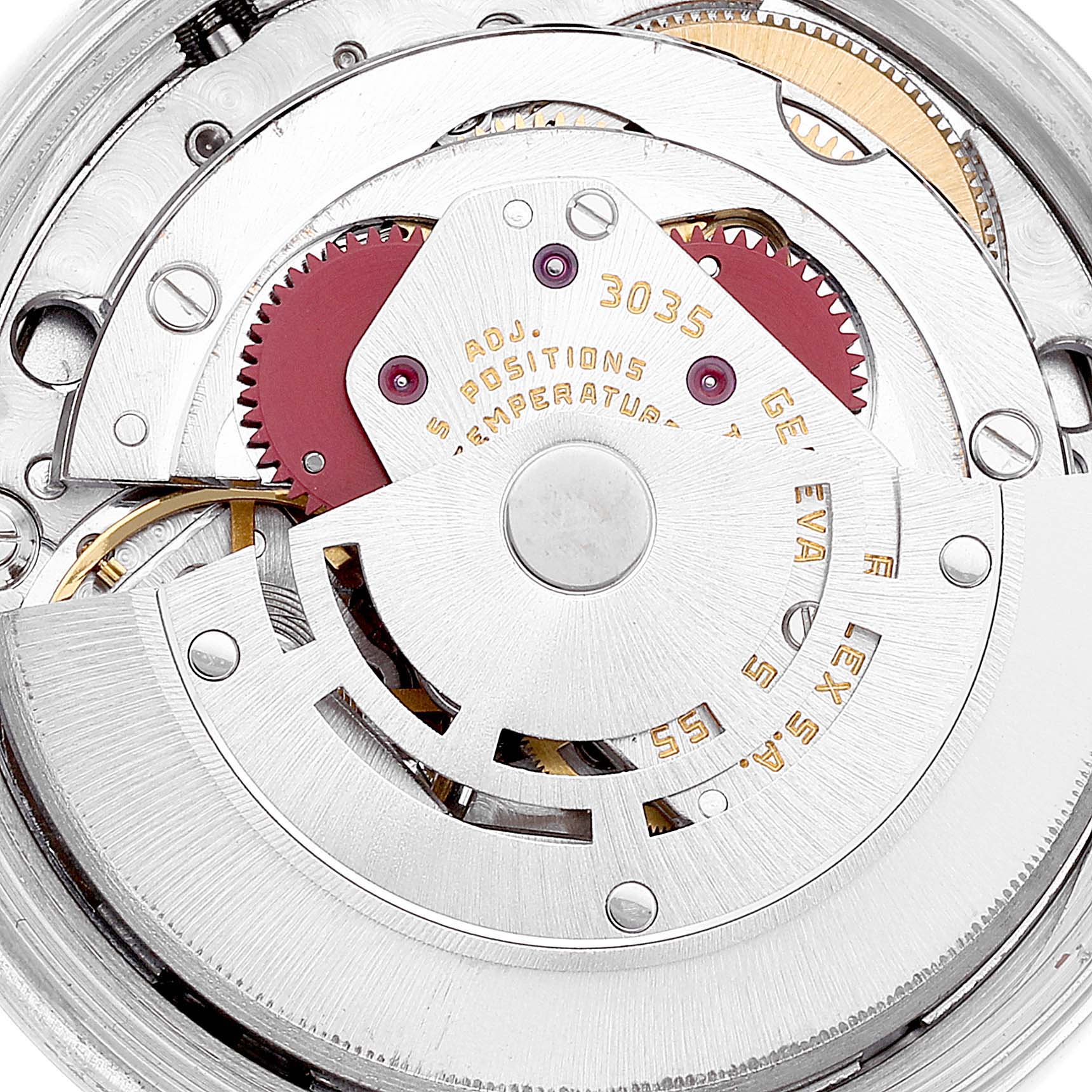 This close-up image shows the intricate internal mechanism of the Vintage Collection model by Rolex.