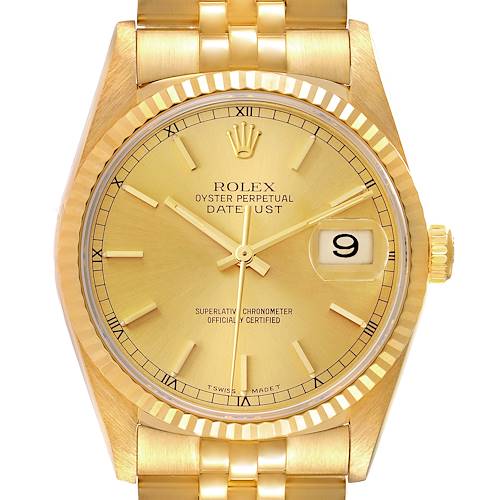 Photo of Rolex Datejust 18k Yellow Gold Champagne Dial Mens Watch 16238 Box Papers