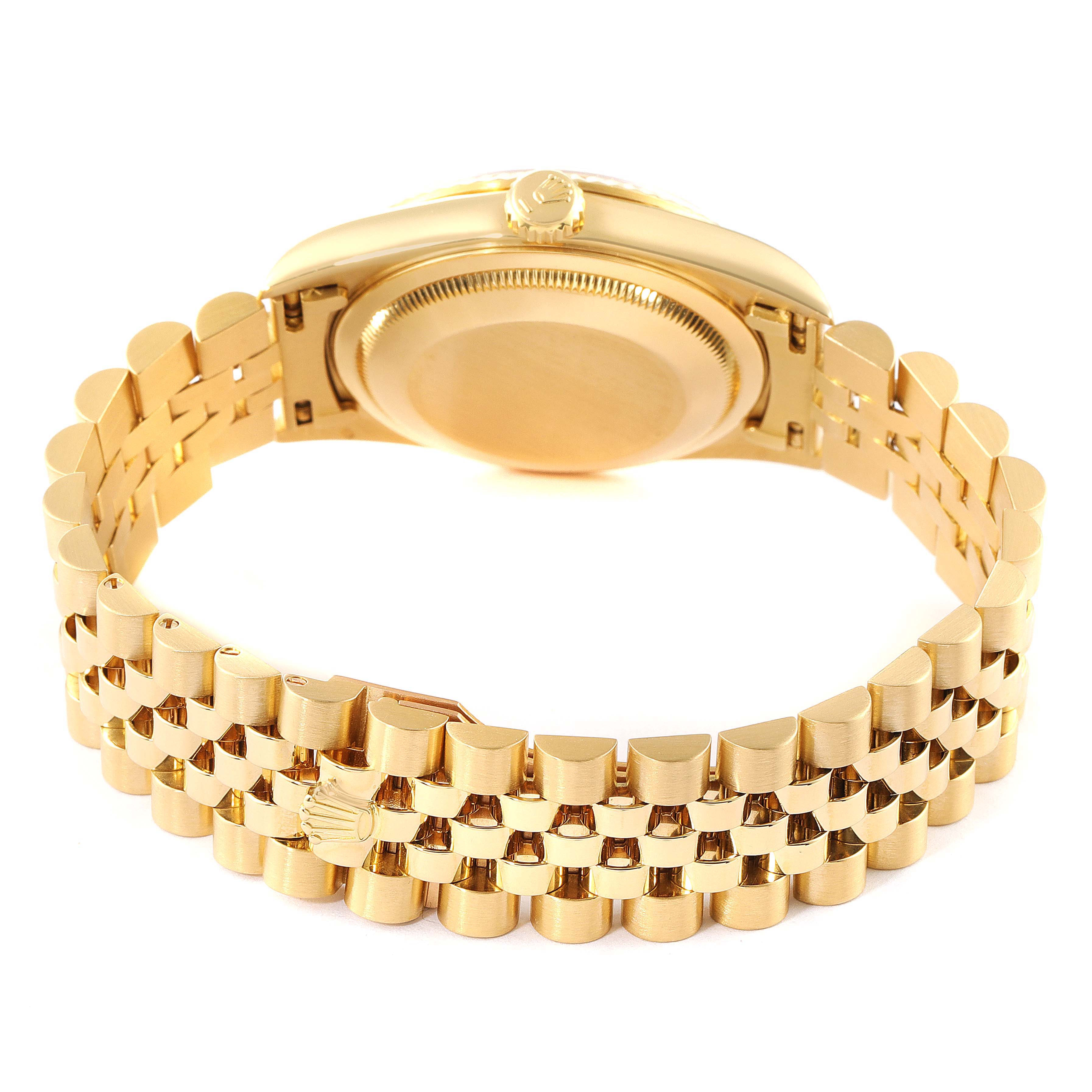 The image shows the back view of the Rolex President 16238 Men's Yellow Gold Champagne Dial 16238 Men's Yellow Gold Champagne Dial model watch, focusing on the bracelet and case back.