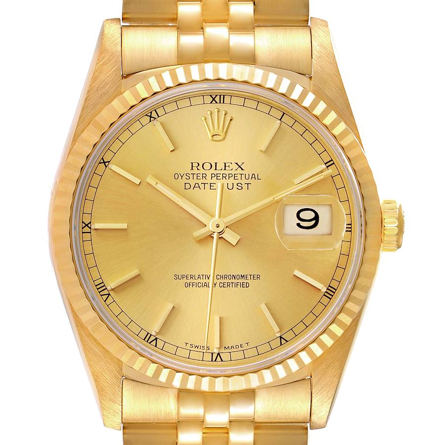 Rolex Datejust 18k Yellow Gold Champagne Dial Mens Watch 16238 Box Papers SwissWatchExpo