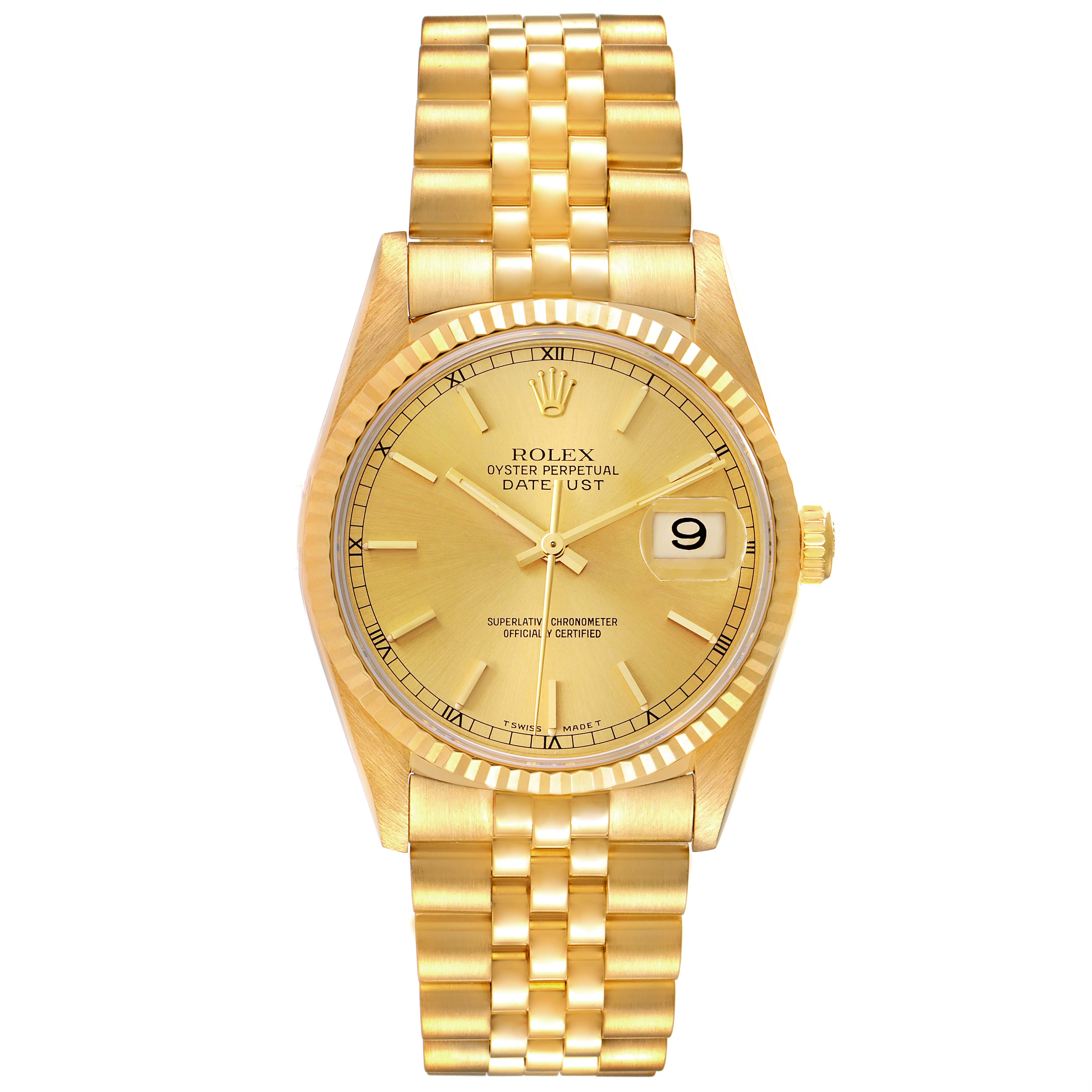 Rolex Datejust 18k Yellow Gold Champagne Dial Mens Watch 16238 Box ...