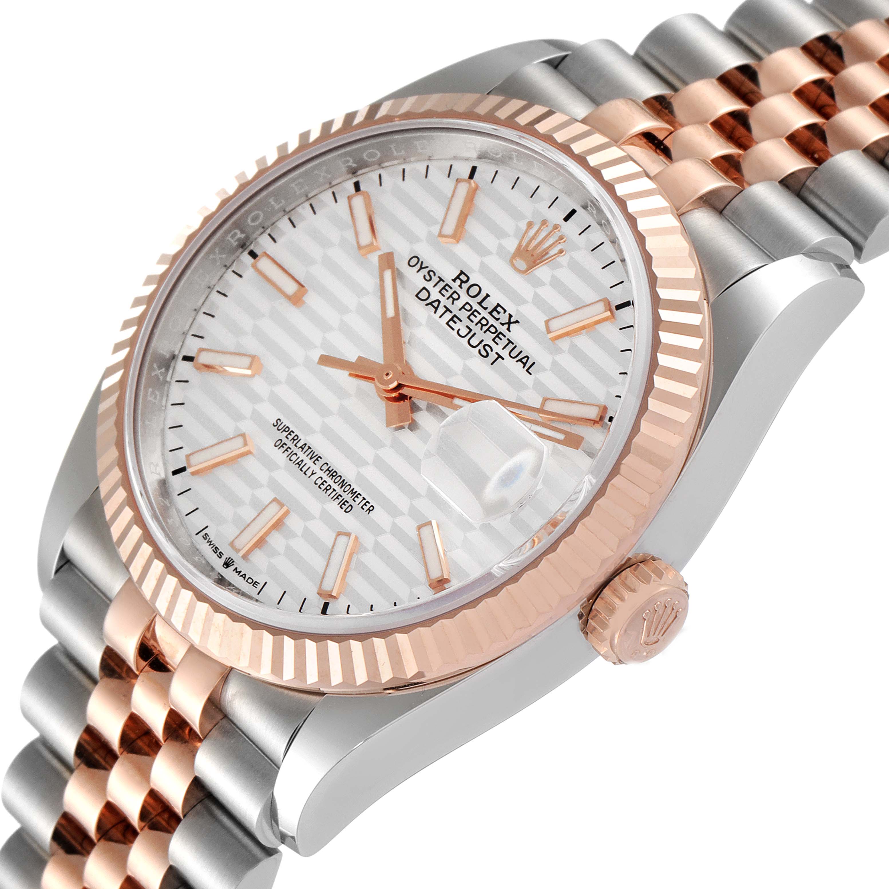 The image shows a close-up angled view of a Rolex Datejust 126231 Men's Steel and Gold (two tone) Silver Dial 126231 Men's Steel and Gold (two tone) Silver Dial watch, highlighting the dial, bezel, crown, and Jubilee bracelet.