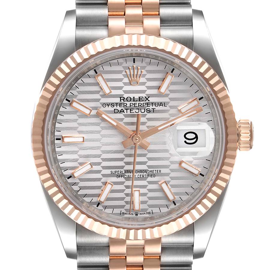 Rolex Datejust 36 Steel EveRose Gold Silver Fluted Dial Watch 126231 Unworn SwissWatchExpo