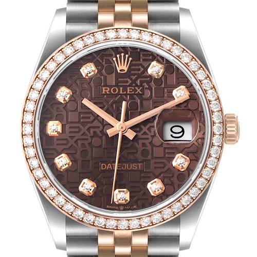 Photo of Rolex Datejust Steel Rose Gold Diamond Mens Watch 126281 Box Card
