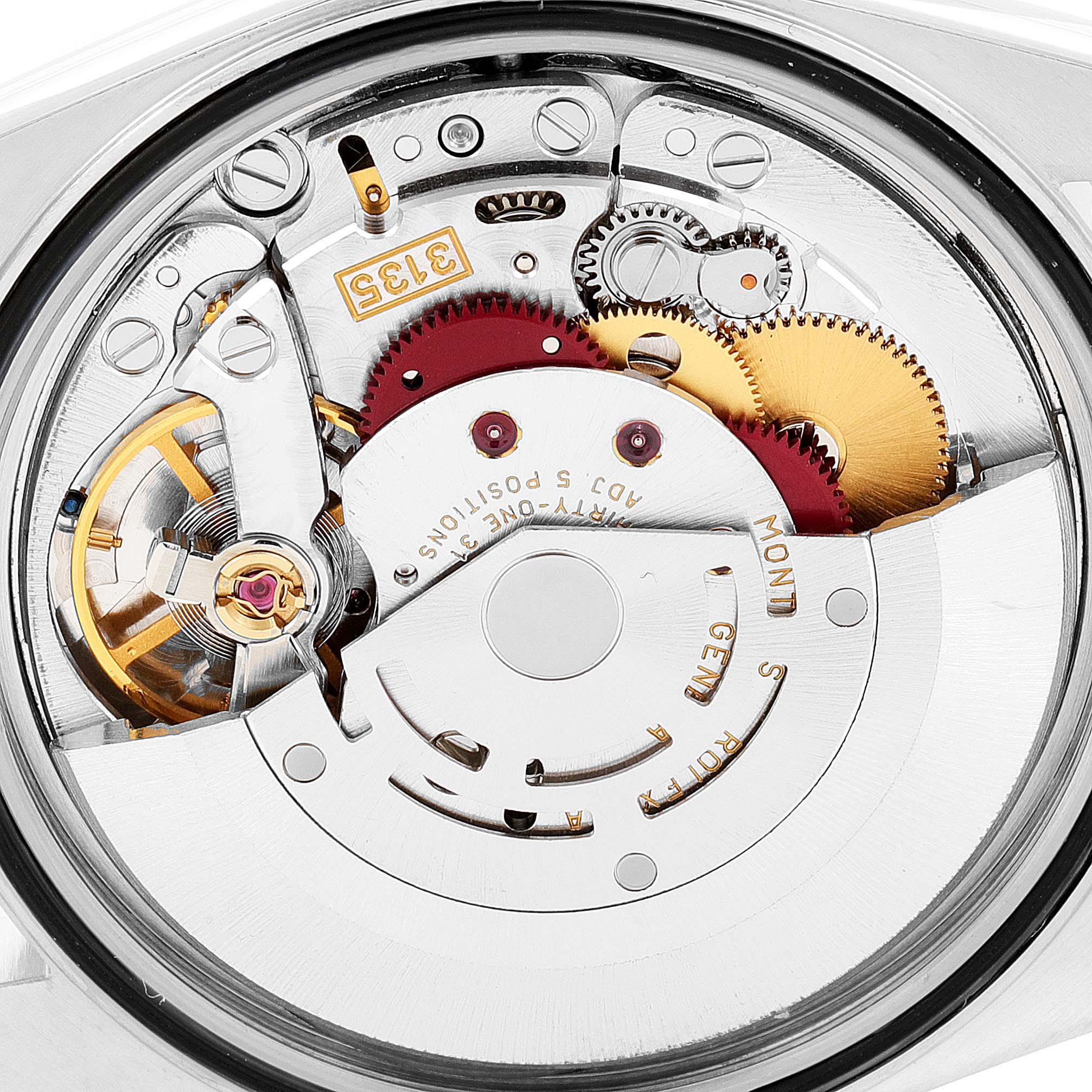 This image shows the movement and internal components of a Rolex Datejust 16234 Men
s Stainless Steel Black Dial 16234 Men
s Stainless Steel Black Dial watch from a close-up, rear angle.
