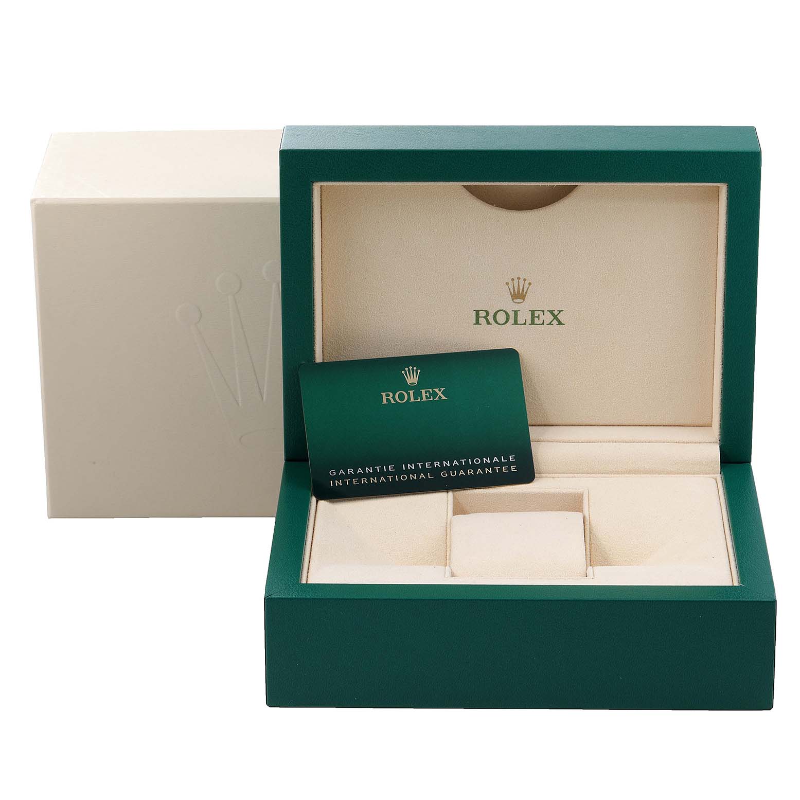 The image shows the open box and guarantee card for a Rolex Datejust 126283 Men's Steel and Gold (two tone) Champagne Dial 126283 Men's Steel and Gold (two tone) Champagne Dial model watch.