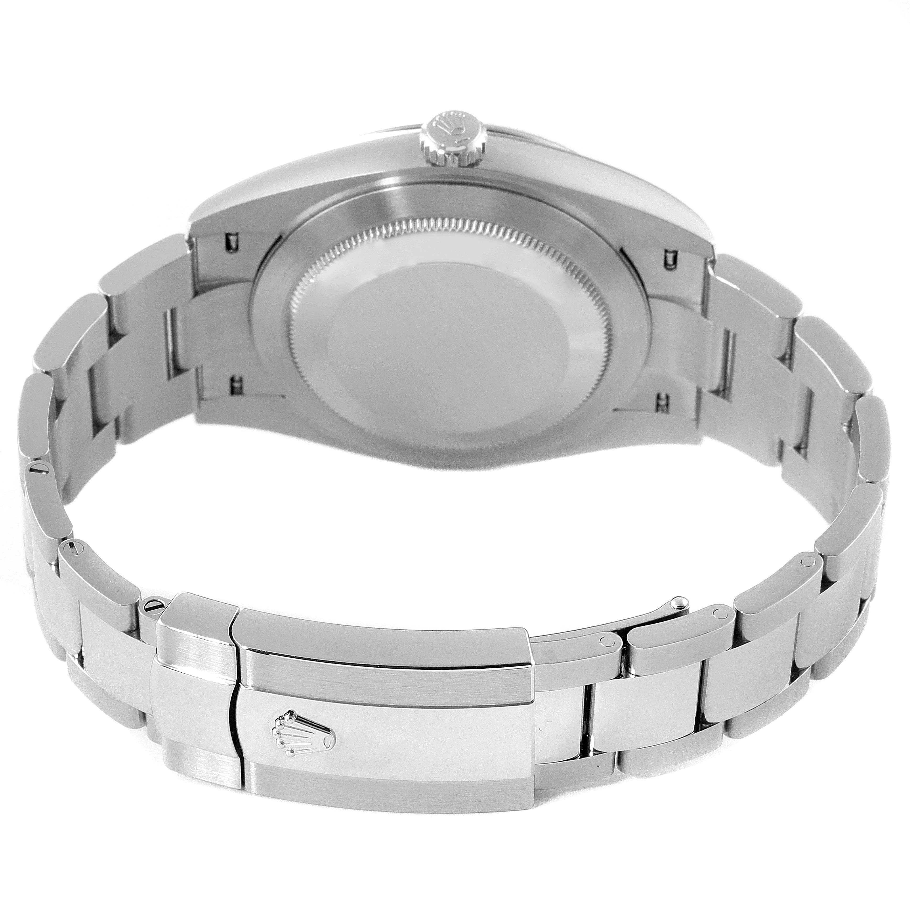 The image shows the back case and bracelet of a Rolex Datejust 41 126334 Men
s Stainless Steel Black Dial 126334 Men
s Stainless Steel Black Dial watch, highlighting the clasp and crown.