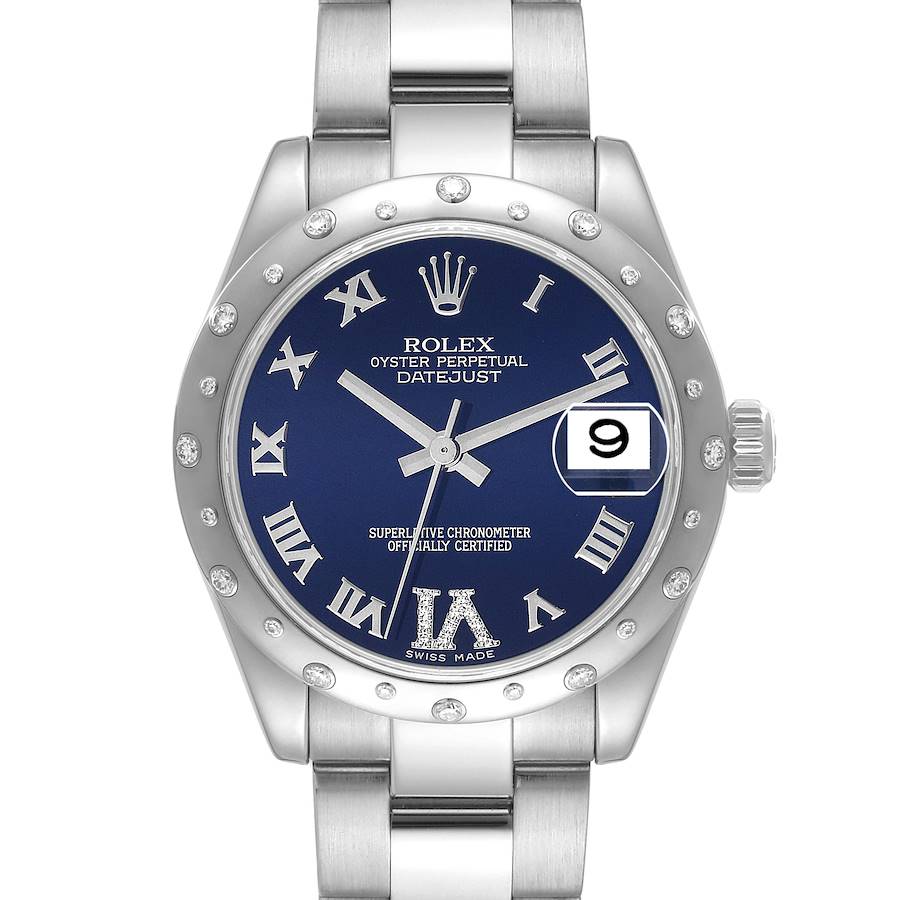 Rolex Datejust Midsize Blue Dial Steel Diamond Ladies Watch 178344 SwissWatchExpo