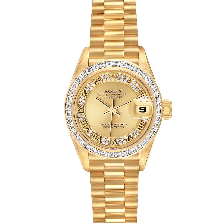 Rolex Datejust President Yellow Gold Diamond Bezel Myriad Dial Ladies Watch 69128 SwissWatchExpo