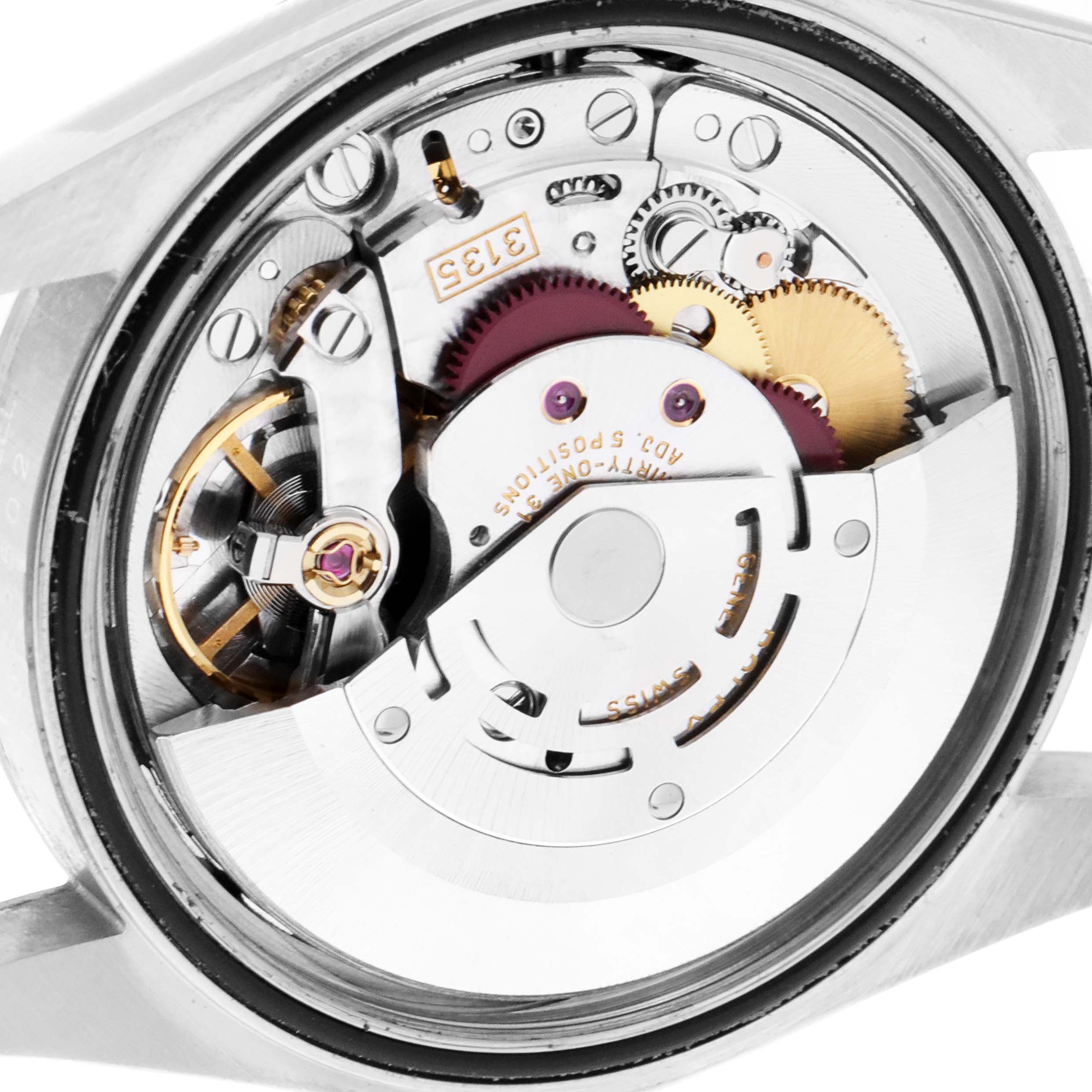 The image shows the inner mechanical movement of the Rolex Datejust 16234 Men's Stainless Steel Black Dial 16234 Men's Stainless Steel Black Dial watch from a close-up angled view.