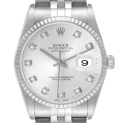 Photo of Rolex Datejust Steel White Gold Silver Diamond Dial Mens Watch 16234