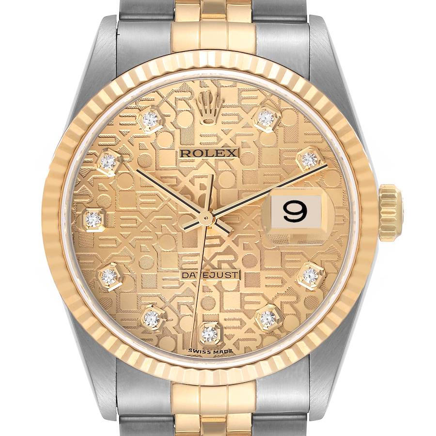 Rolex Datejust Steel Yellow Gold Anniversary Diamond Dial Mens Watch 16233 SwissWatchExpo