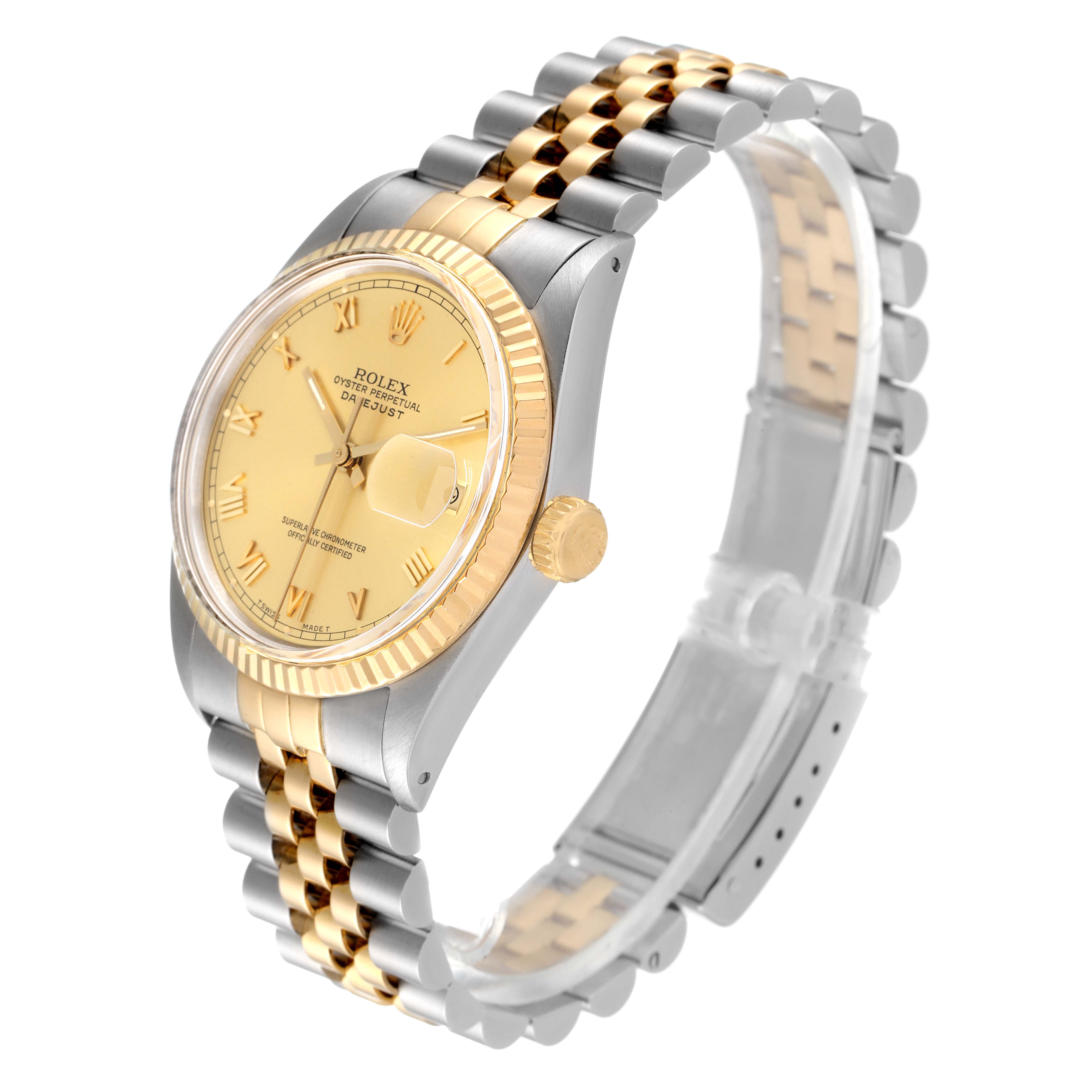 The Rolex Vintage Collection 16013 Men's Steel and Gold (two tone) Champagne Dial 16013 Men's Steel and Gold (two tone) Champagne Dial model is shown at an angle highlighting the watch face, bezel, crown, and two-tone bracelet.