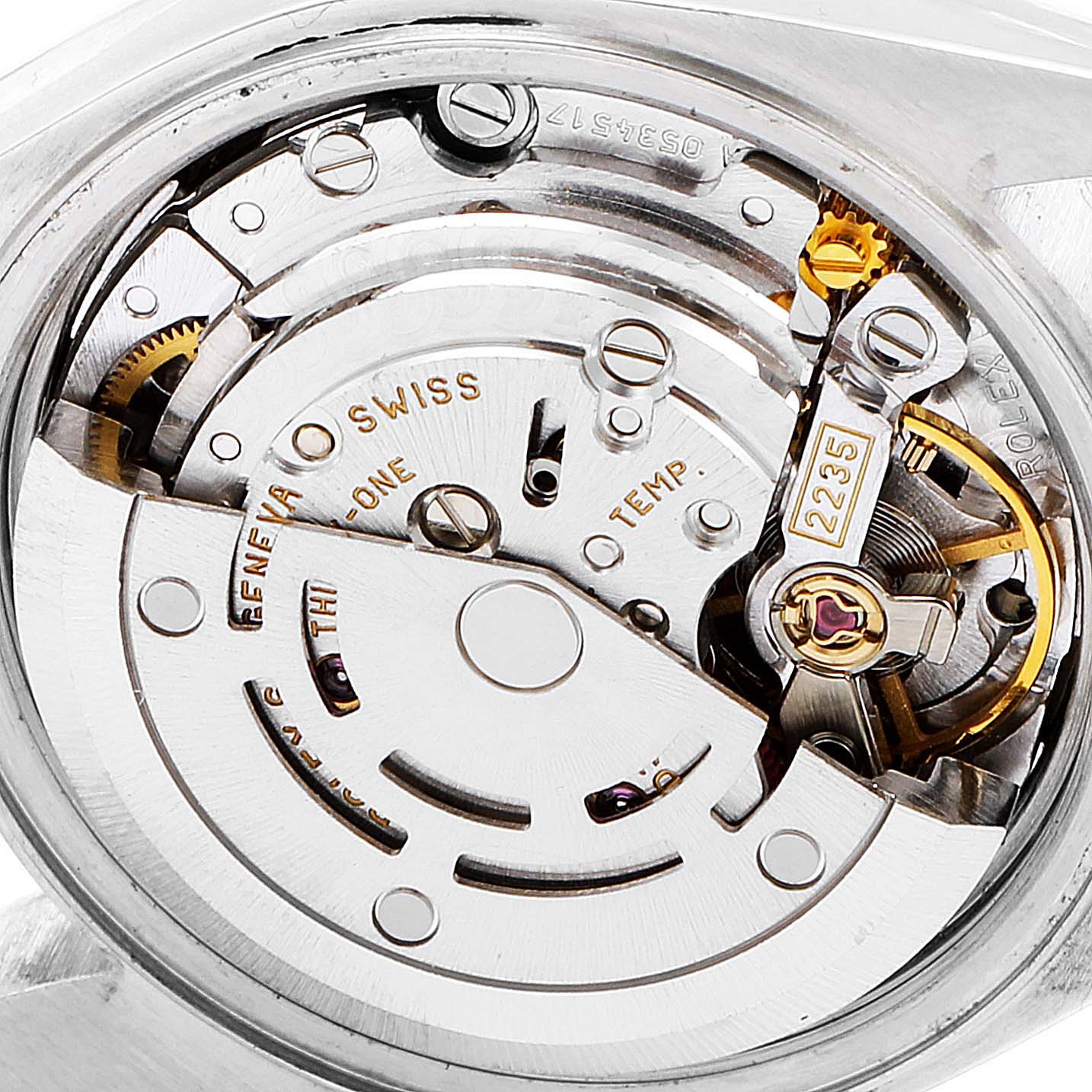 The image shows a close-up view of the internal movement components of a Rolex Datejust 79163 Women's Steel and Gold (two tone) Grey Dial 79163 Women's Steel and Gold (two tone) Grey Dial watch.