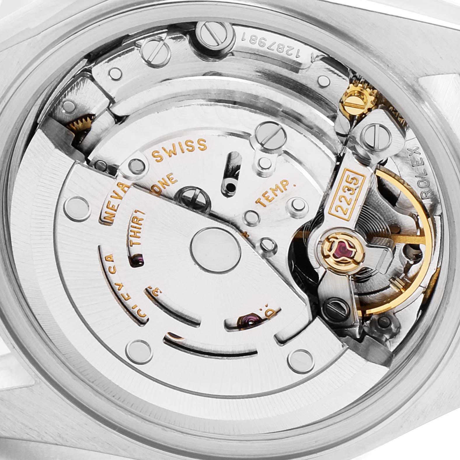 This image shows a close-up view of the inner mechanical movement of the Rolex Datejust 79173 Women's Steel and Gold (two tone) White Dial 79173 Women's Steel and Gold (two tone) White Dial watch.