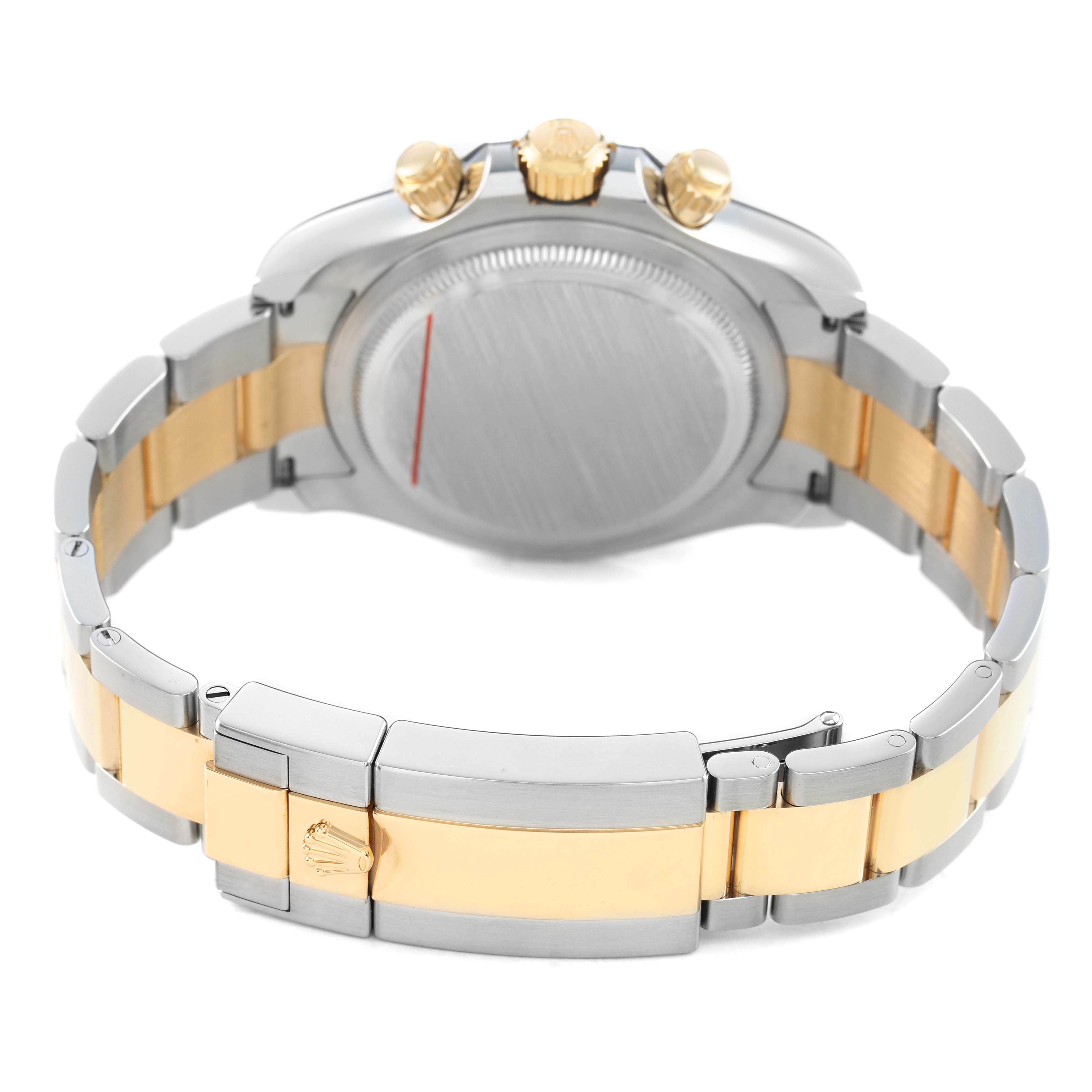 The image shows the back and clasp of a Rolex Daytona 126503 Men's Steel and Gold (two tone) Champagne Dial watch, highlighting the two-tone bracelet and crown.