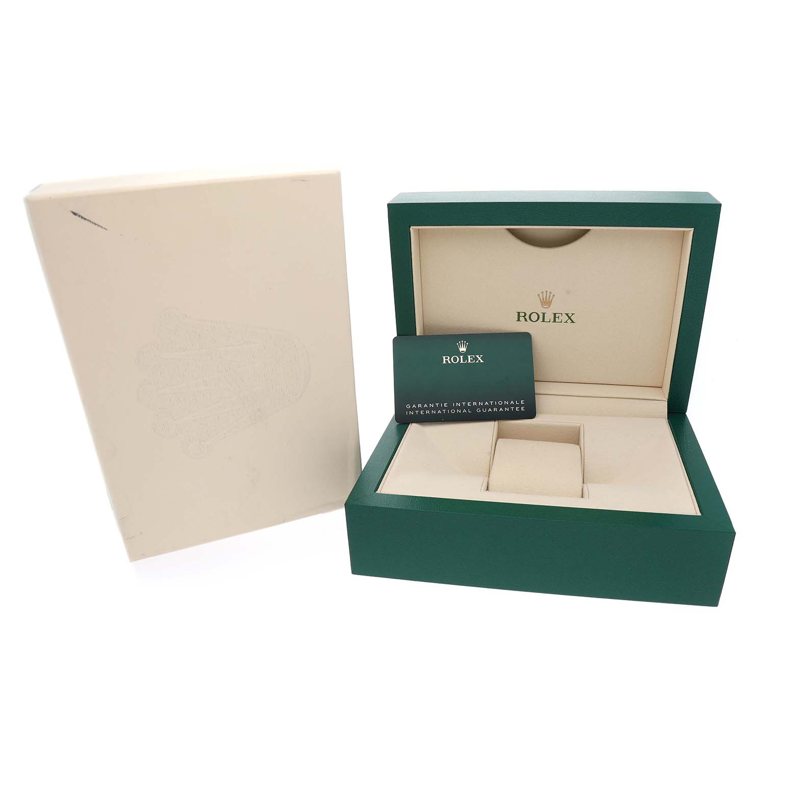The image shows a Rolex Daytona 126503 Men's Steel and Gold (two tone) Champagne Dial watch box with warranty card and outer packaging at an angled view.