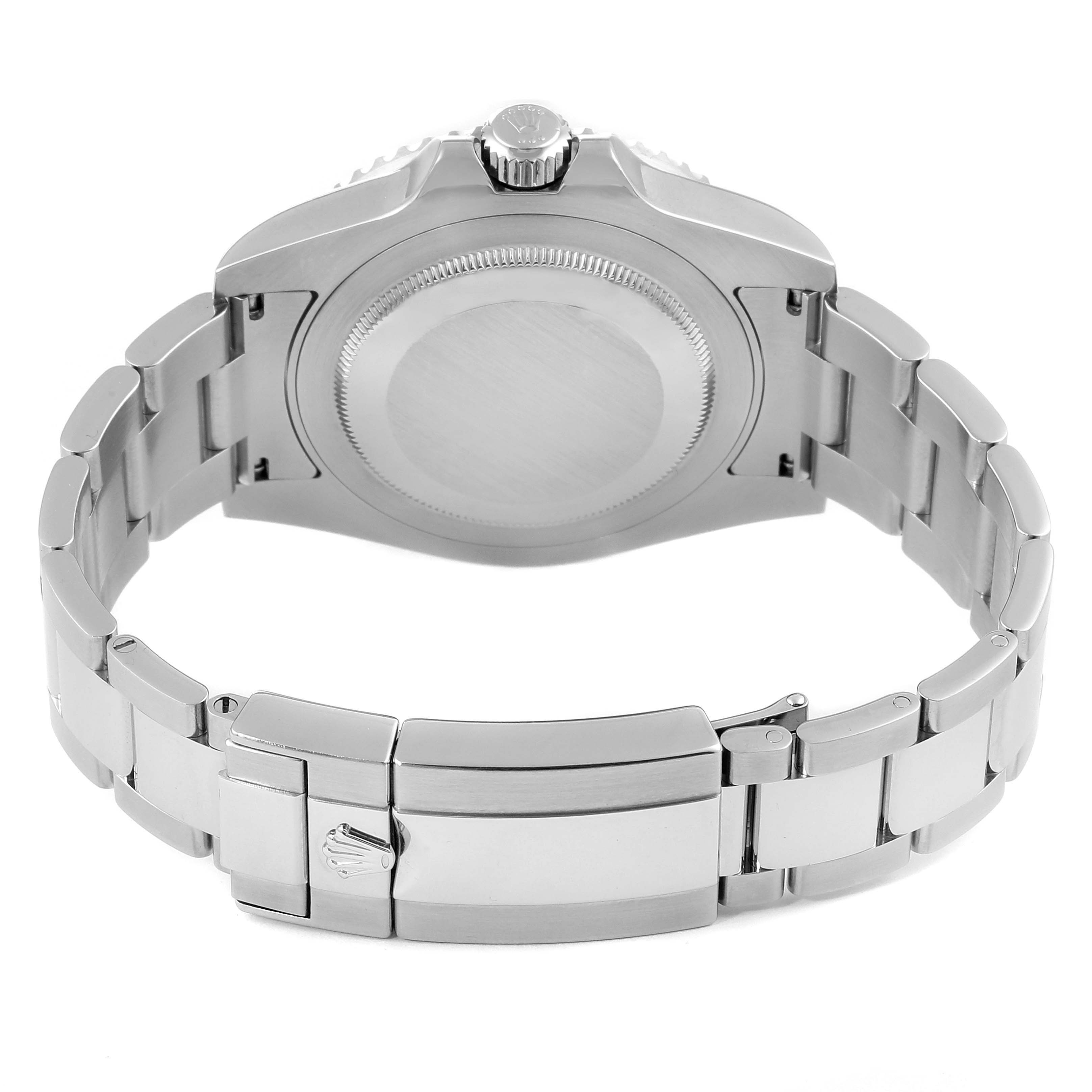 This image shows the back case, crown, and bracelet of a Rolex GMT-Master 116710 Men's Stainless Steel Black Dial 116710 Men's Stainless Steel Black Dial watch from a rear angle.