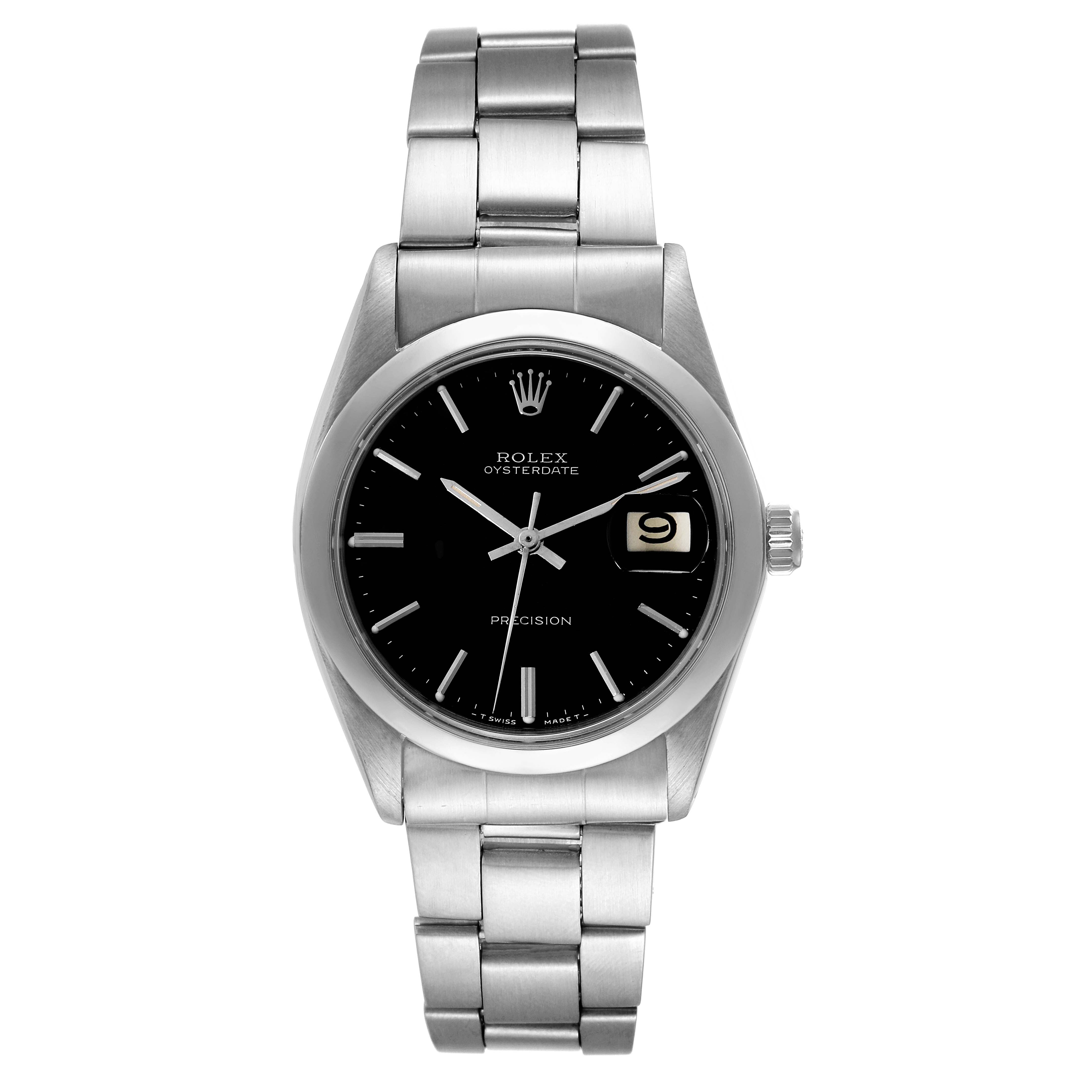 The Rolex Vintage Collection 6694 Men's Stainless Steel Black Dial 6694 Men's Stainless Steel Black Dial watch is shown from a front view, displaying the dial, hour markers, date window, and metal bracelet.