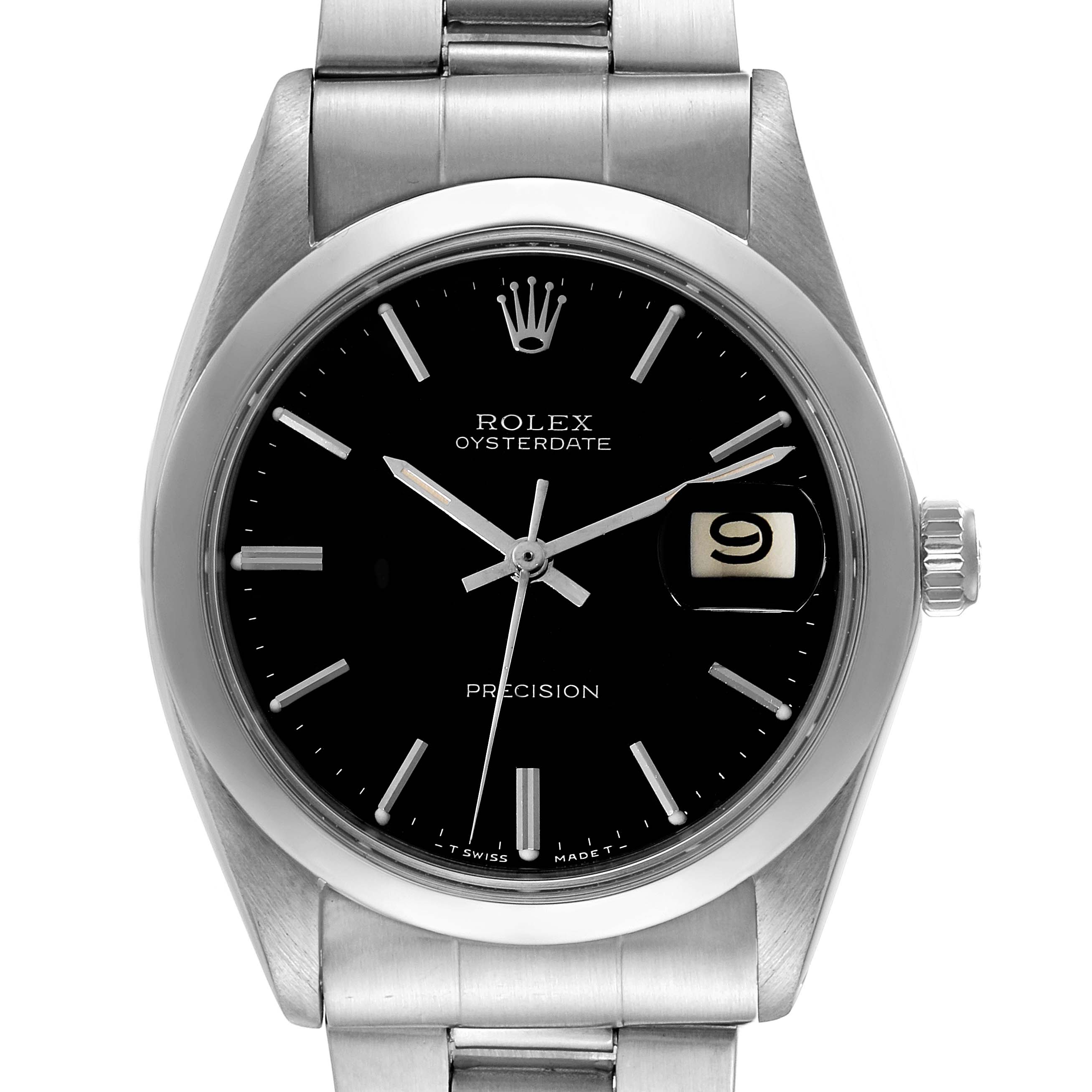 The Rolex Vintage Collection 6694 Men's Stainless Steel Black Dial 6694 Men's Stainless Steel Black Dial model is shown from a top-down angle, highlighting the watch face, hour markers, crown, and part of the bracelet.