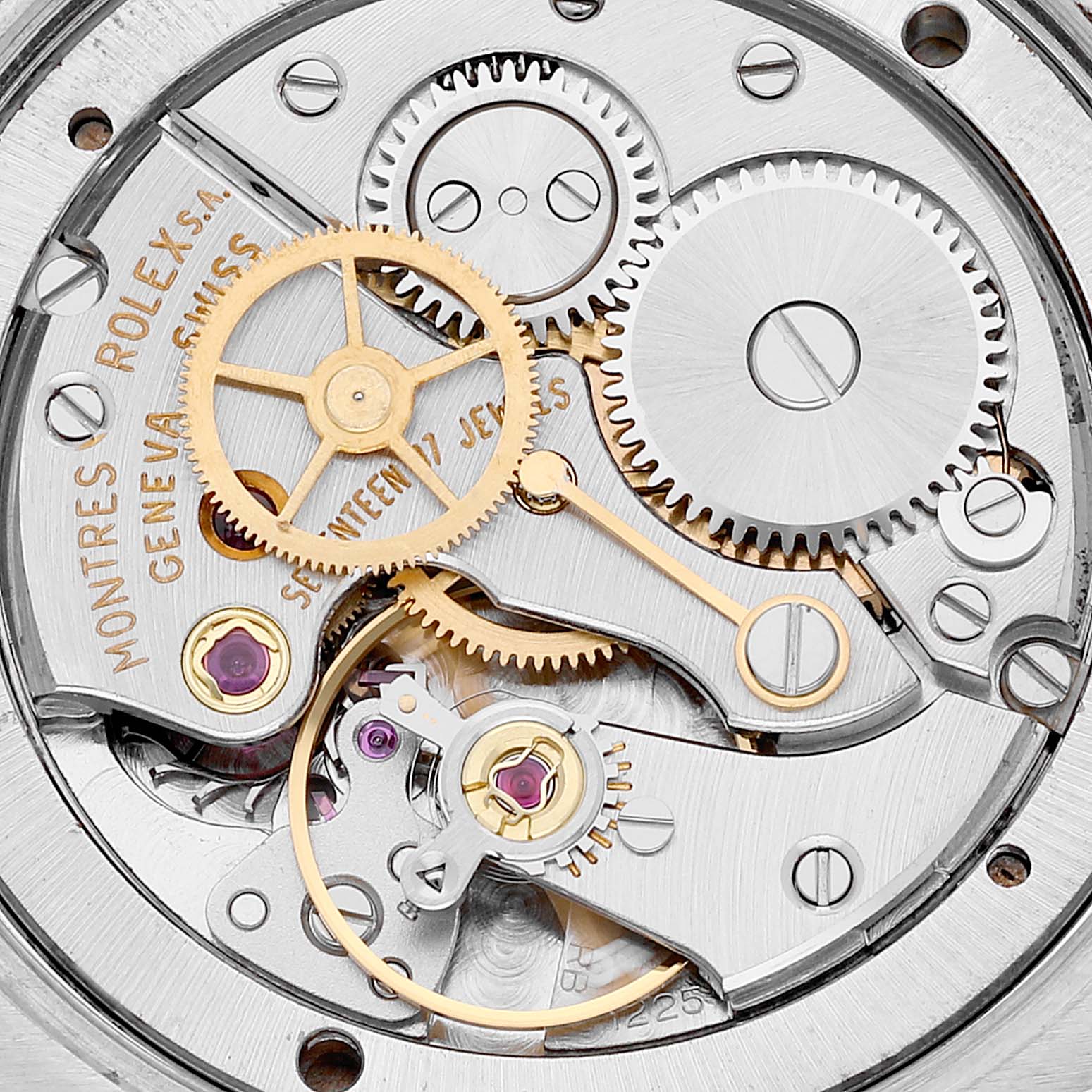 This image shows a close-up of the internal mechanical movement of a Rolex Date 6694 Men's Stainless Steel Silver Dial 6694 Men's Stainless Steel Silver Dial model watch.