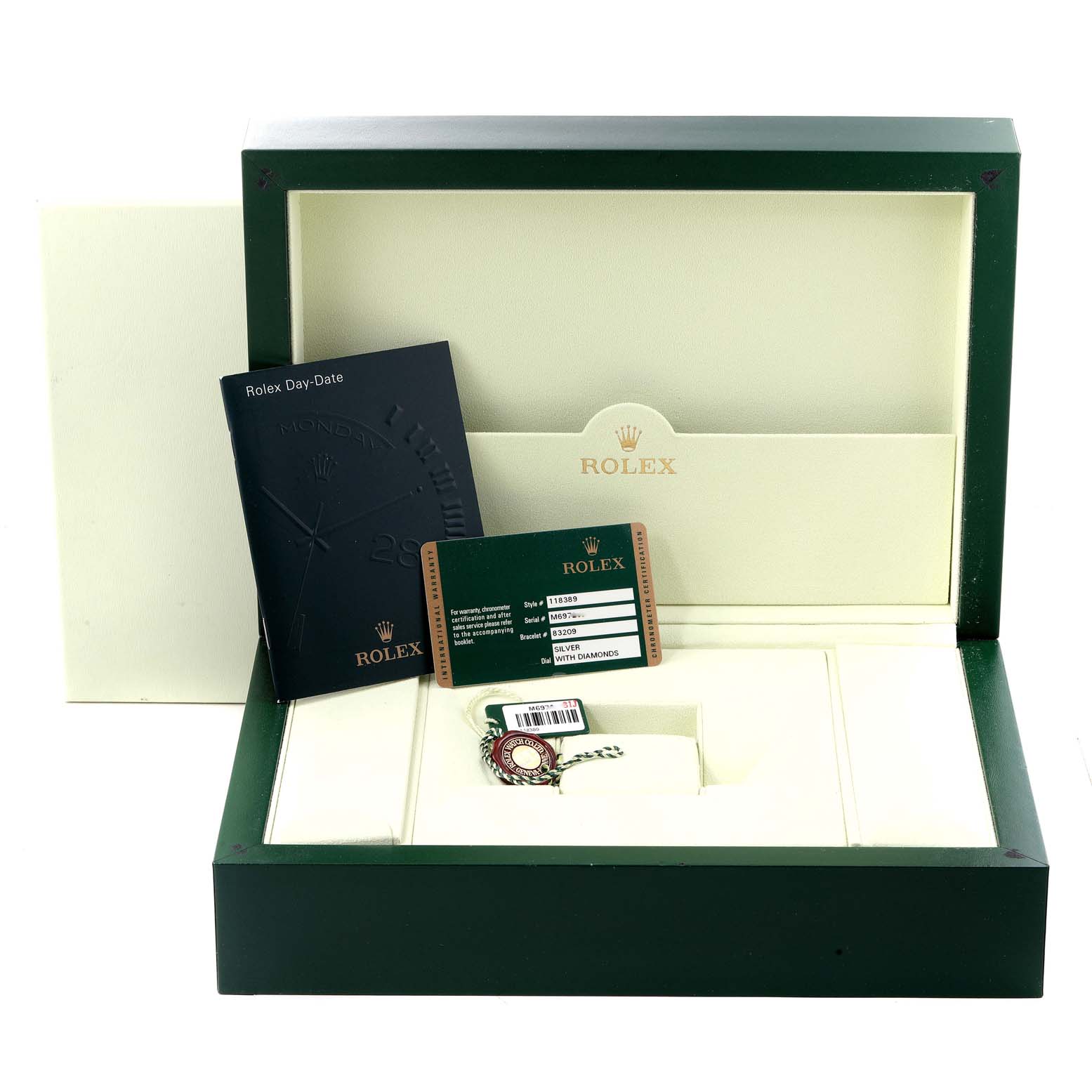 Rolex President Day-Date White Gold Diamond Mens Watch 118389 Box Card ...