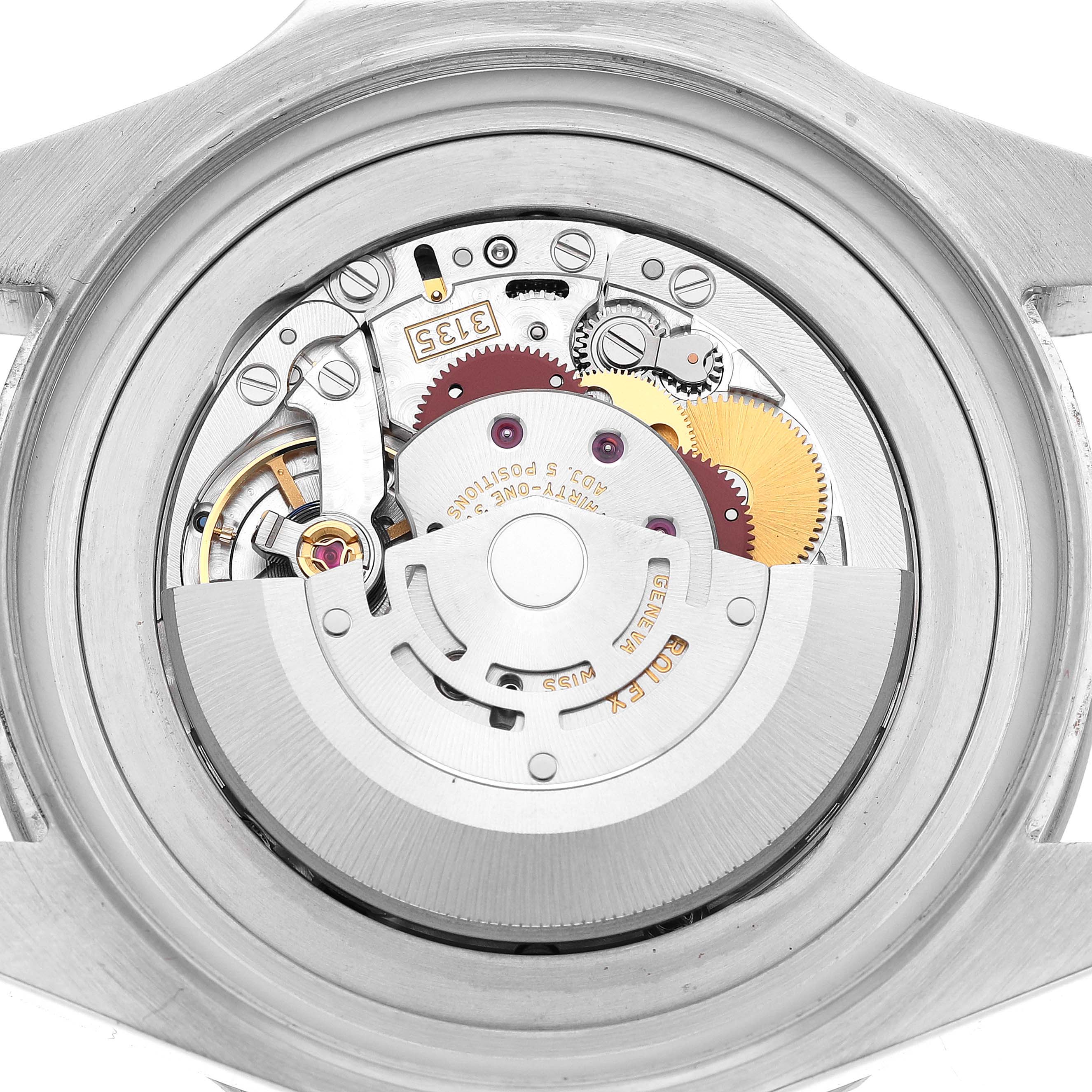 The image shows the Rolex Sea-Dweller 116660 Men's Stainless Steel Black Dial's movement from the rear, highlighting the rotor and intricate gear details.