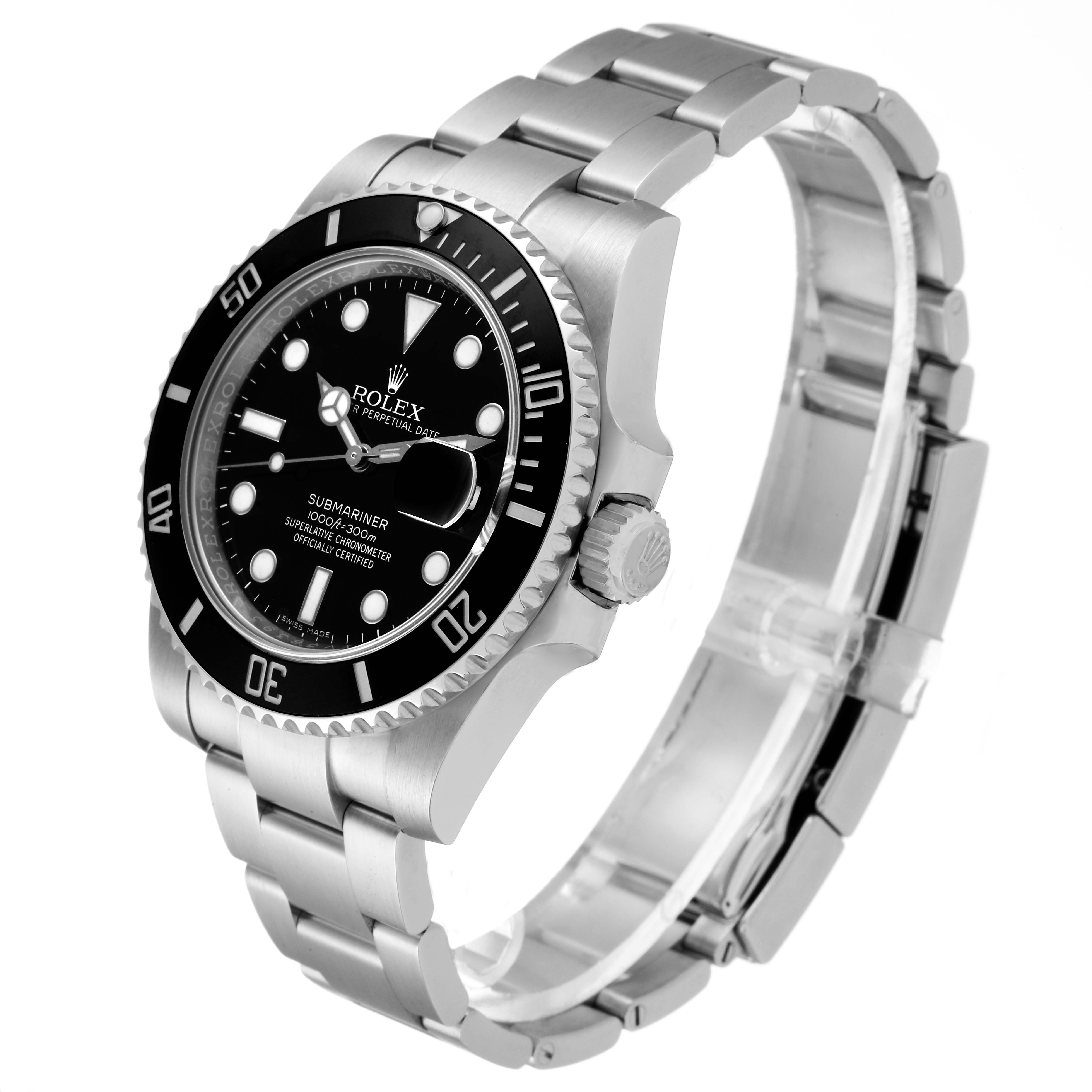 The image shows a Rolex Submariner 116610LN Men
s Stainless Steel Black Dial 116610LN Men
s Stainless Steel Black Dial watch at a three-quarter angle, displaying the face, bezel, crown, and bracelet.