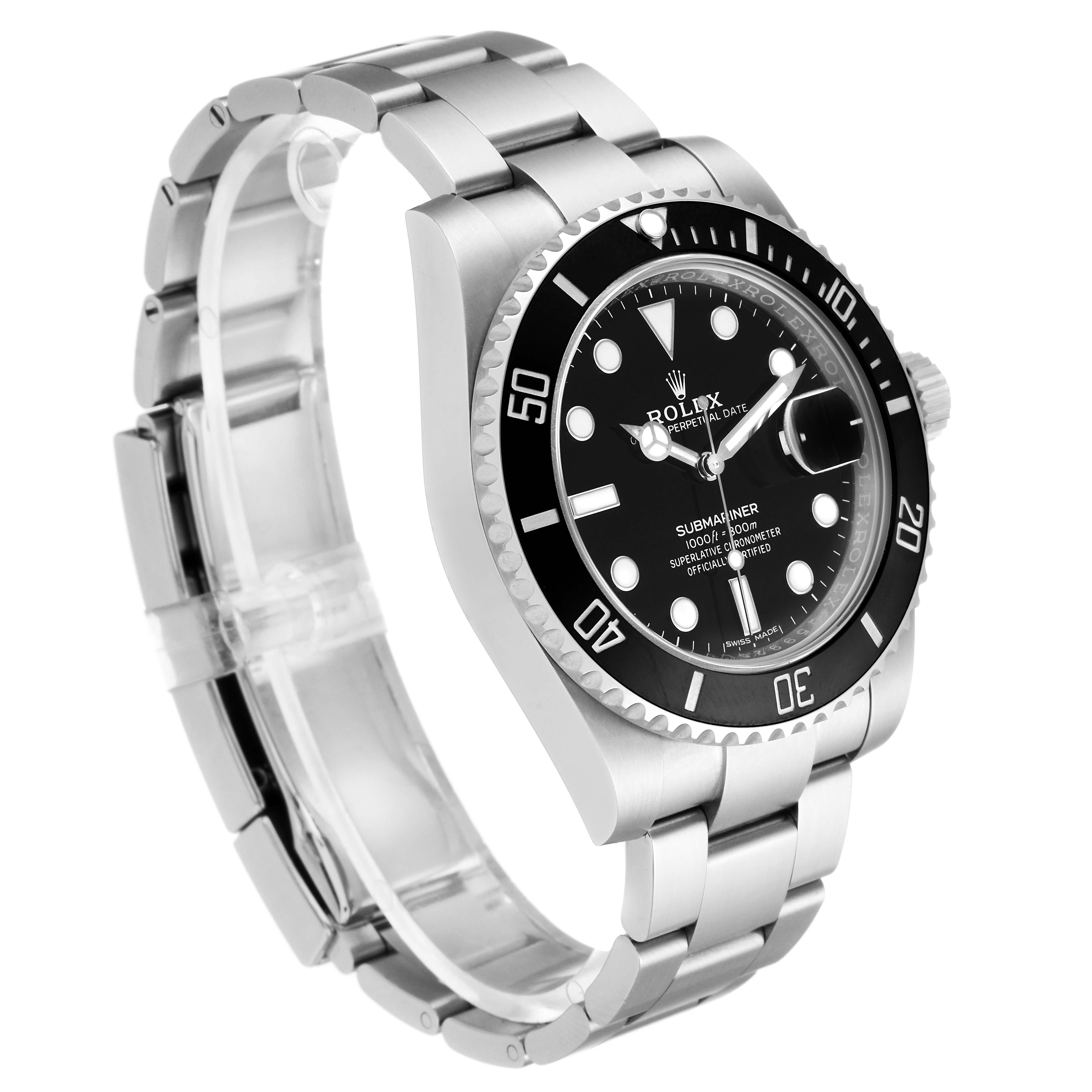 The image shows a Rolex Submariner 116610LN Men's Stainless Steel Black Dial 116610LN Men's Stainless Steel Black Dial watch at a three-quarter angle, highlighting its dial, bezel, and bracelet.
