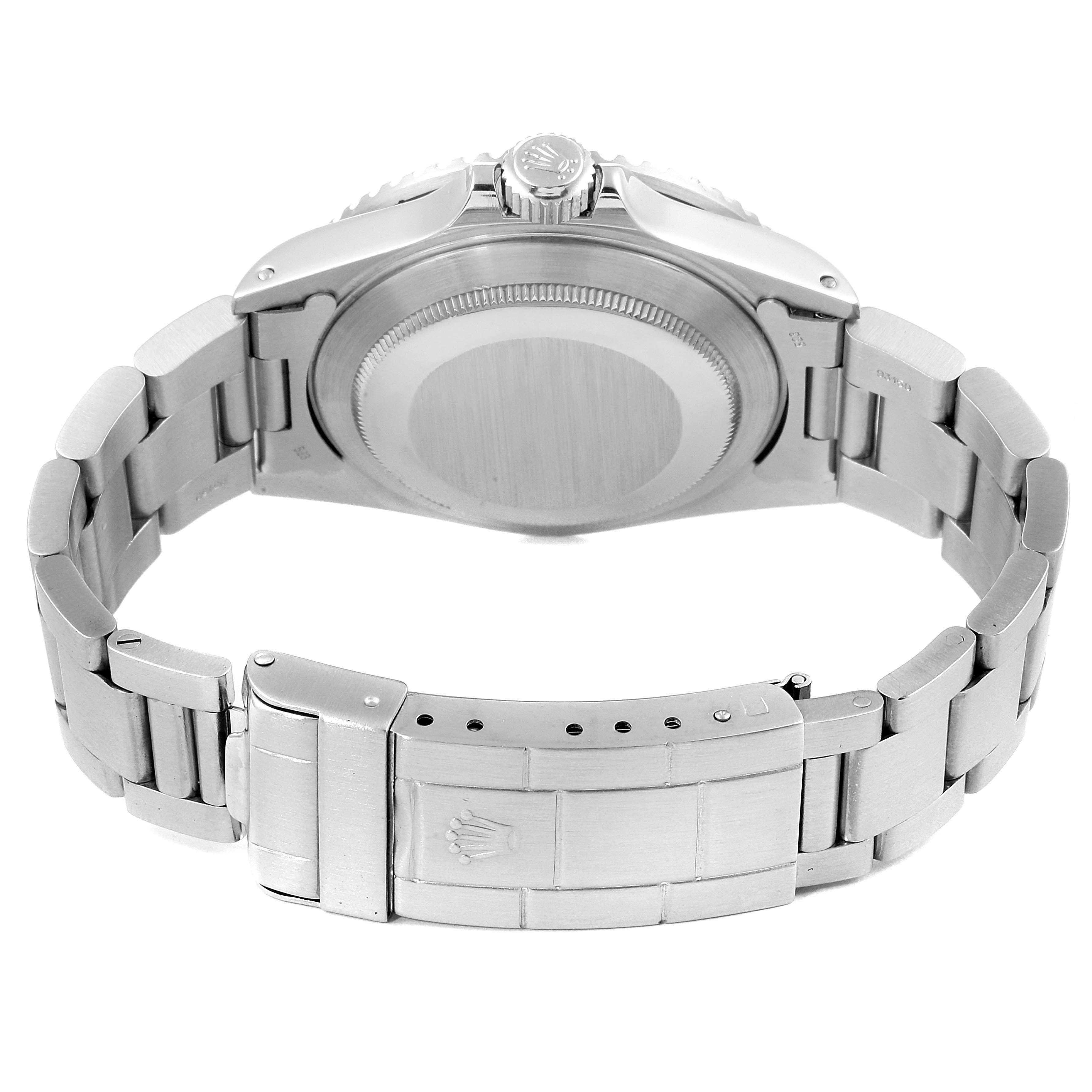 The image shows the back view of a Rolex Submariner 168000 Men's Stainless Steel Black Dial 168000 Men's Stainless Steel Black Dial watch, highlighting the bracelet and clasp.