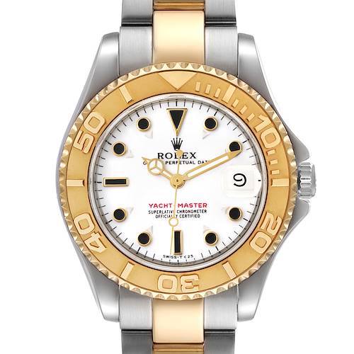 Photo of Rolex Yachtmaster 35 Midsize Steel Yellow Gold White Dial Watch 68623 Box Papers