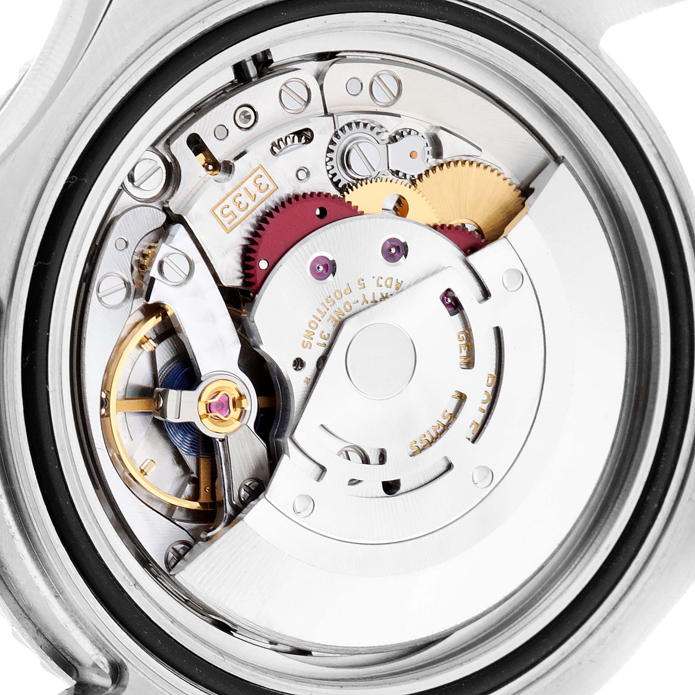 This image shows a close-up view of the internal movement mechanism of a Rolex Yacht-Master 116622 Men
s Stainless Steel Grey Dial 116622 Men
s Stainless Steel Grey Dial watch.