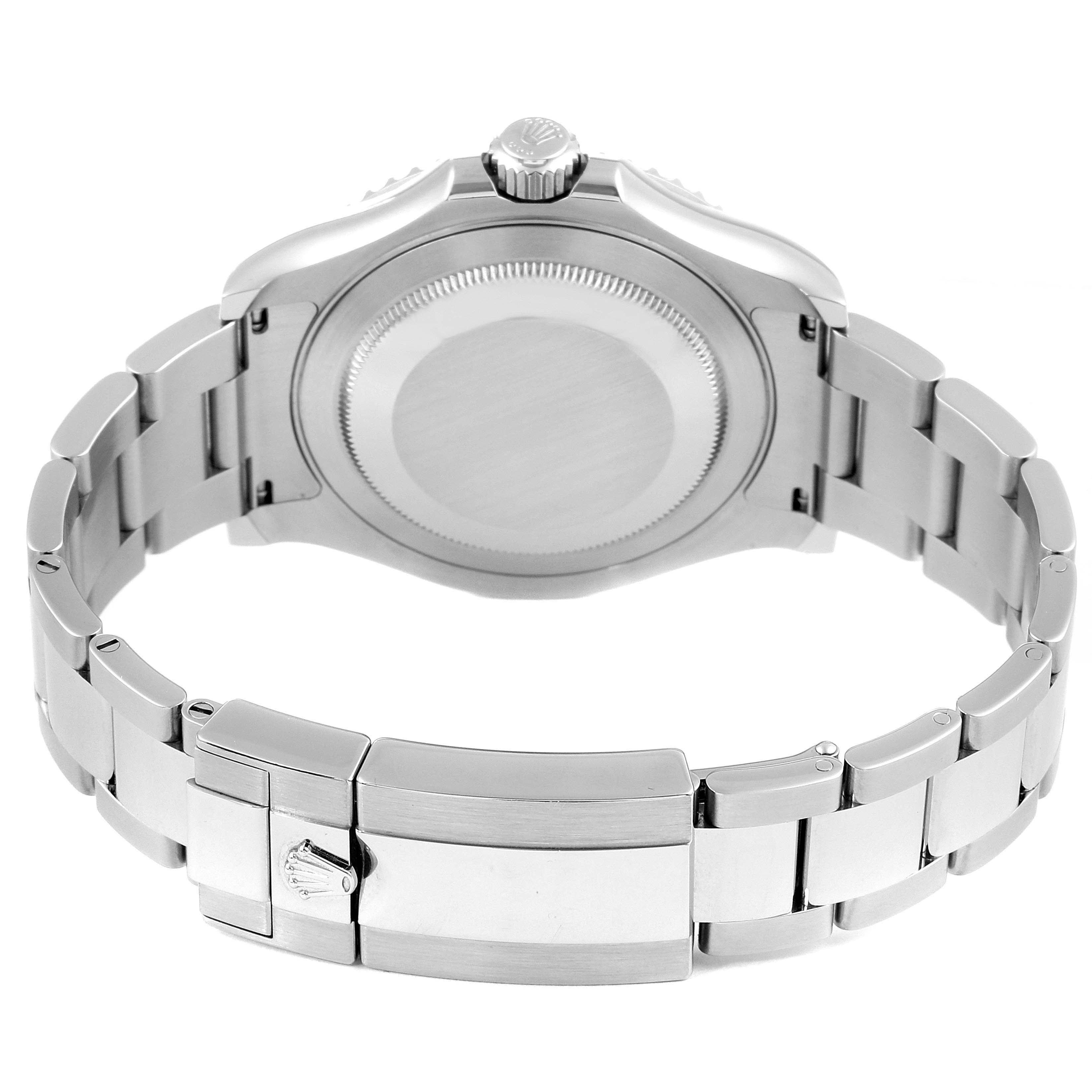 The image shows the backside and clasp of a Rolex Yacht-Master 116622 Men
s Stainless Steel Grey Dial 116622 Men
s Stainless Steel Grey Dial watch.