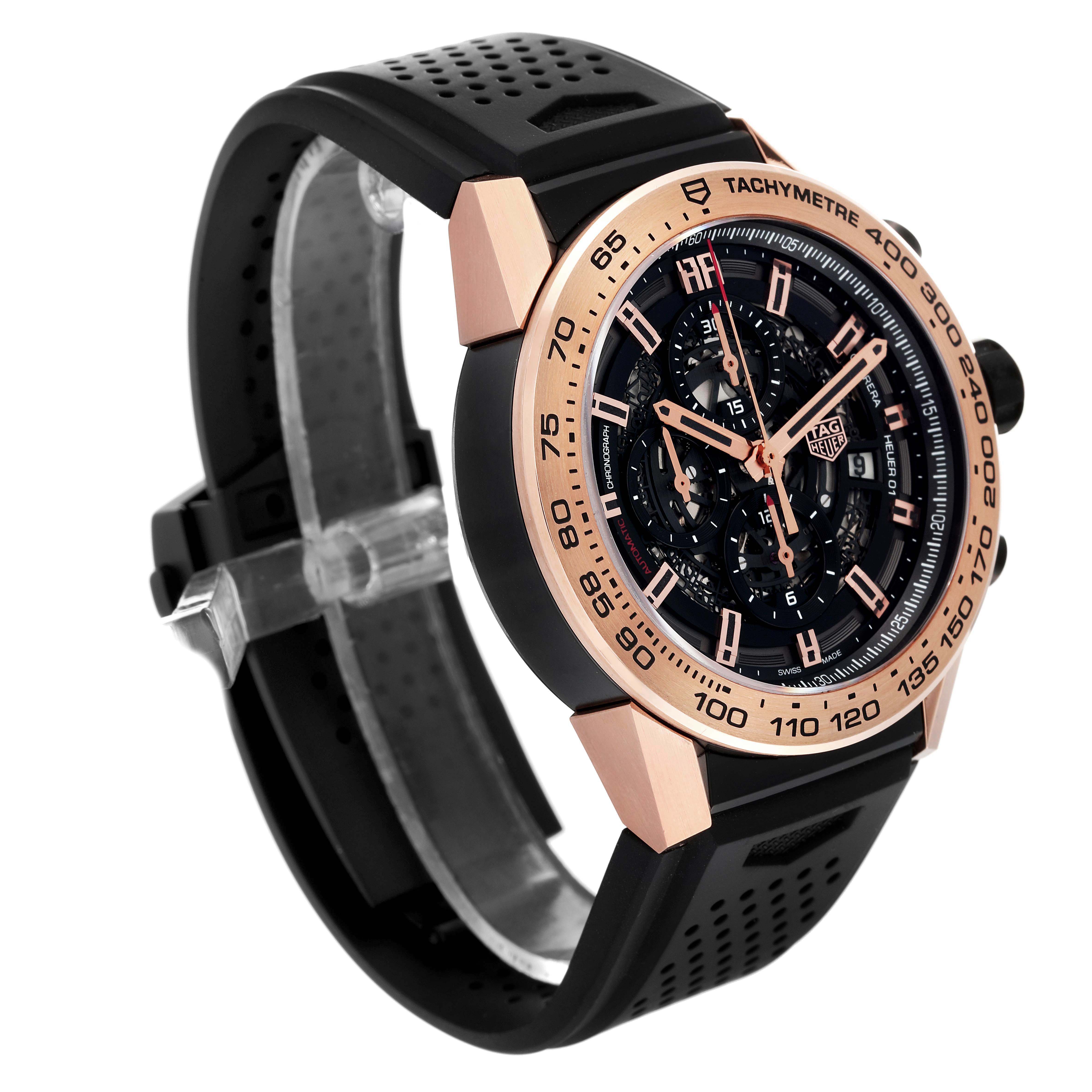 The Tag Heuer Carrera CAR2A5B.FT6044 Men's Steel and Gold (two tone) Black Dial CAR2A5B.FT6044 Men's Steel and Gold (two tone) Black Dial watch is shown at a slightly angled side view, highlighting the face, bezel, and strap.