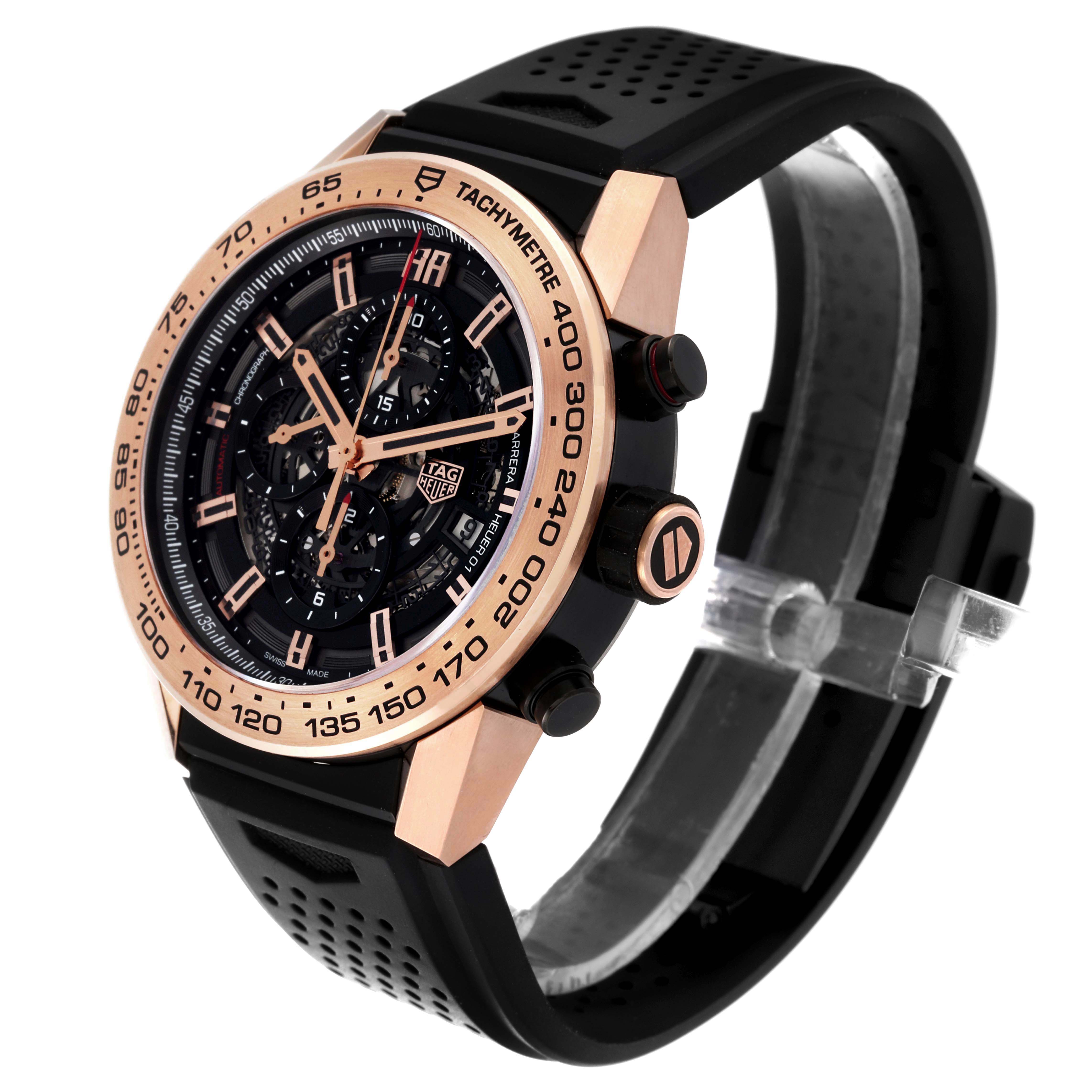 The Tag Heuer Carrera CAR2A5B.FT6044 Men's Steel and Gold (two tone) Black Dial CAR2A5B.FT6044 Men's Steel and Gold (two tone) Black Dial watch is shown at a three-quarter angle, highlighting the face, bezel, case, and black strap.