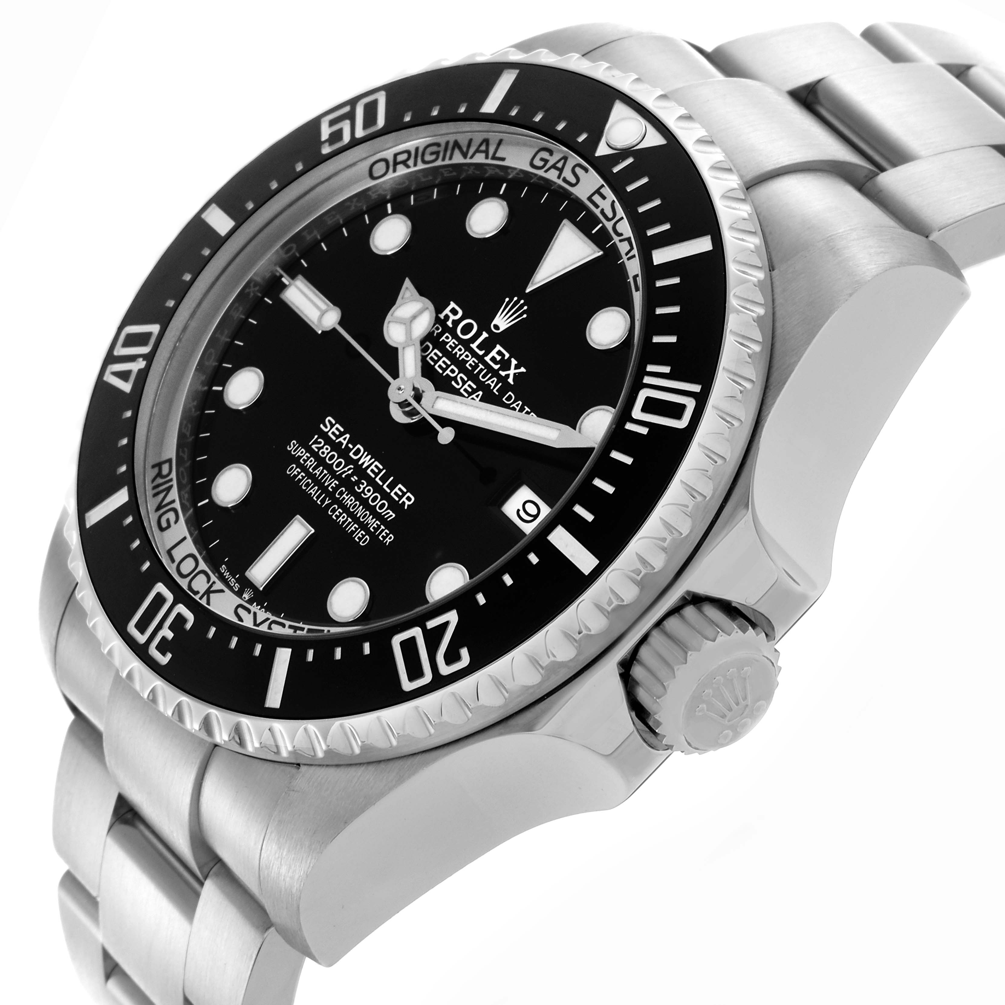 The Rolex Sea-Dweller 126660 Men's Stainless Steel Black Dial 126660 Men's Stainless Steel Black Dial is shown from an angled side view, highlighting the bezel, dial, crown, and bracelet.