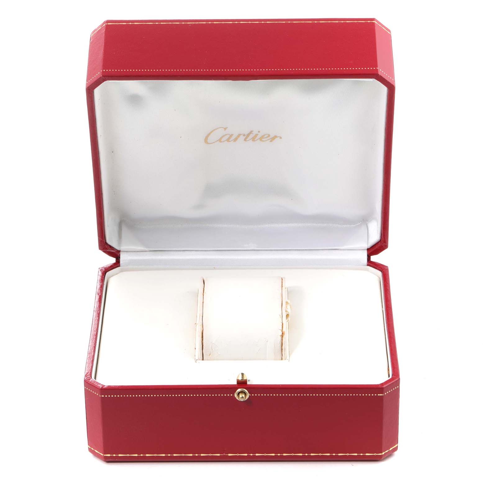 The image shows a red Cartier box with a white interior, intended to hold a Cartier Roadster W62016V3 Women
s Stainless Steel Silver Dial W62016V3 Women
s Stainless Steel Silver Dial watch.