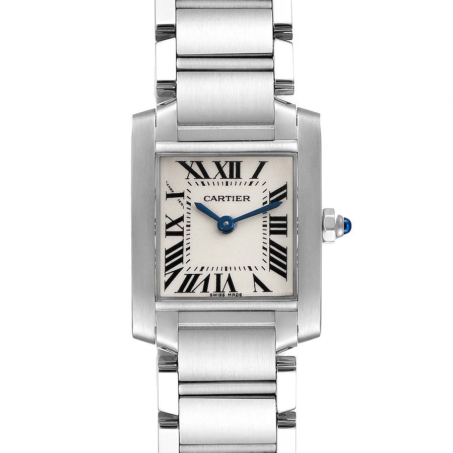 Cartier Tank Francaise Silver Dial Blue Hands Ladies Watch W51008Q3 SwissWatchExpo