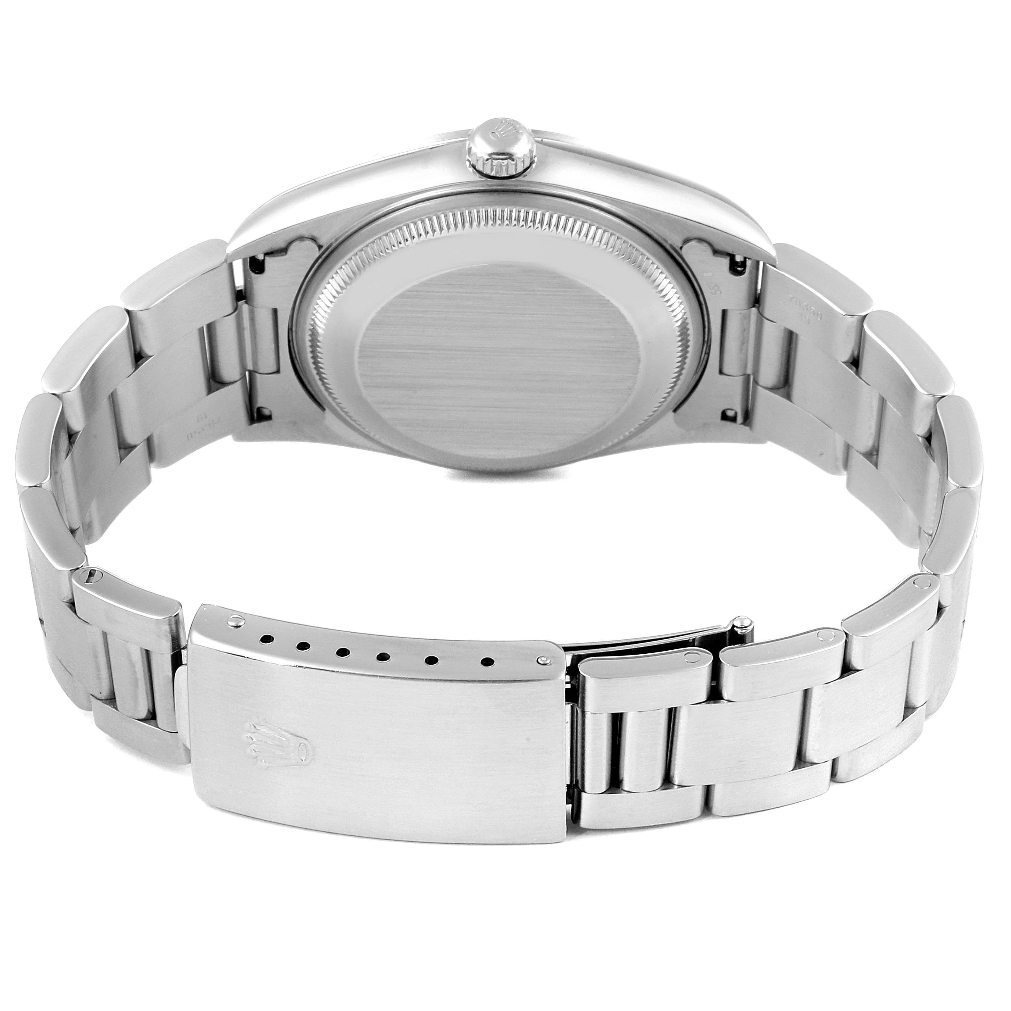 This image shows the backside and bracelet of the Rolex Date 15200 Men's Stainless Steel Blue Dial 15200 Men's Stainless Steel Blue Dial model watch, highlighting the clasp and case back.