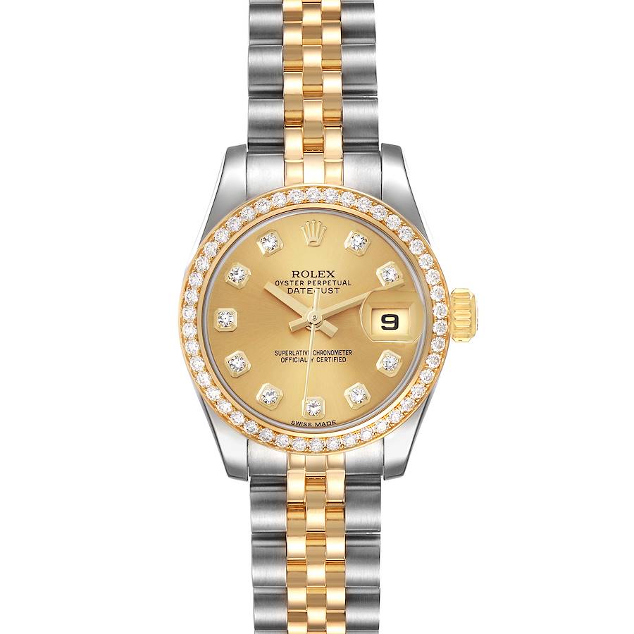 Rolex Datejust 26 Steel Yellow Gold Diamond Bezel Ladies Watch 179383 SwissWatchExpo