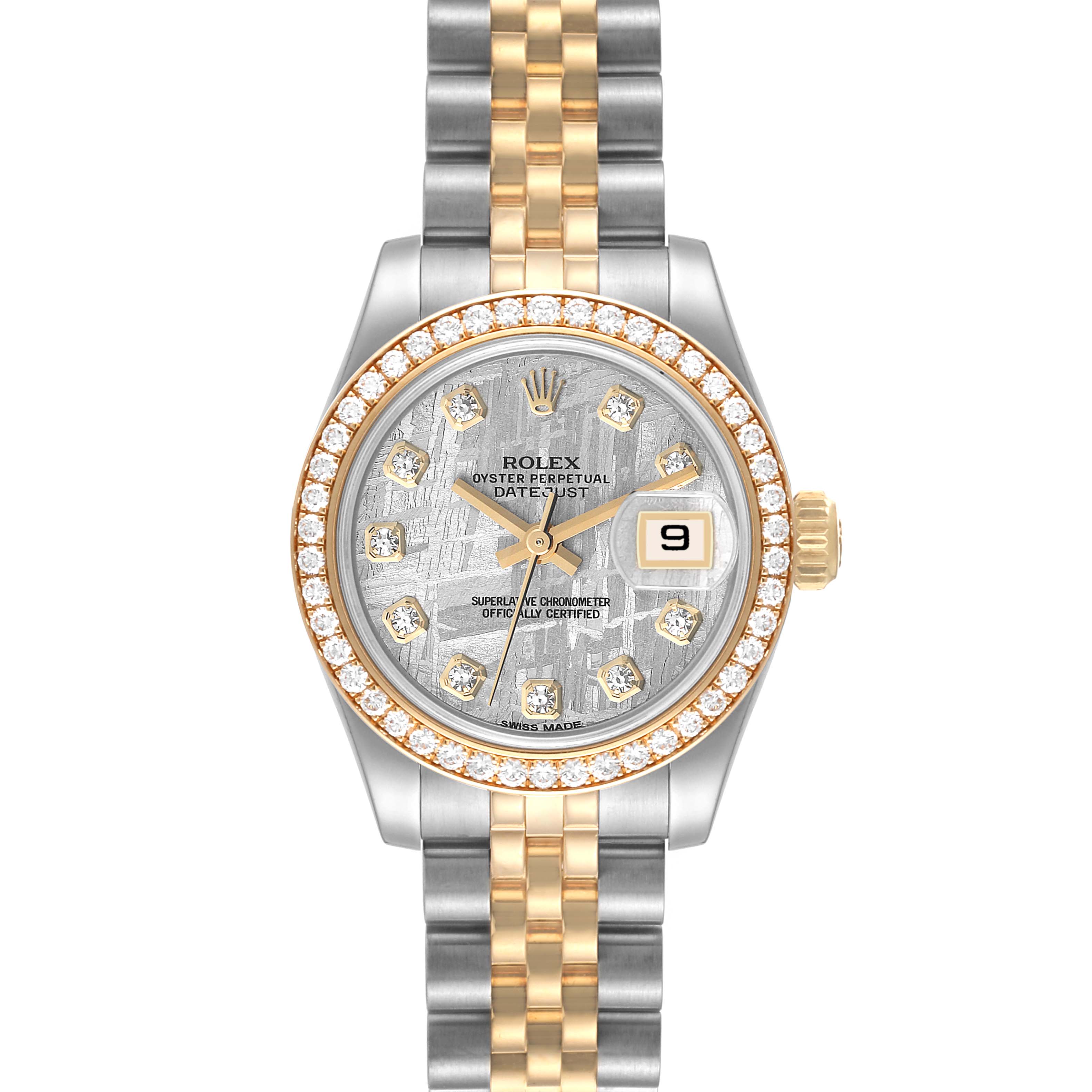 The image shows a front view of the Rolex Datejust 179383 Women's Steel and Gold (two tone) Silver Dial 179383 Women's Steel and Gold (two tone) Silver Dial watch, featuring its face, bezel, and bracelet.