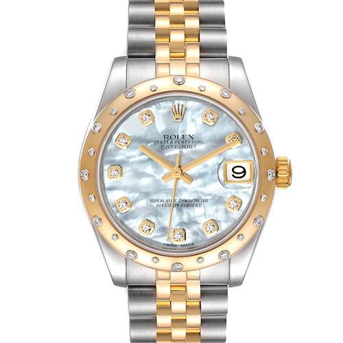 Photo of Rolex Datejust 31 Midsize MOP 18K Yellow Gold Diamond Watch 178343 Unworn