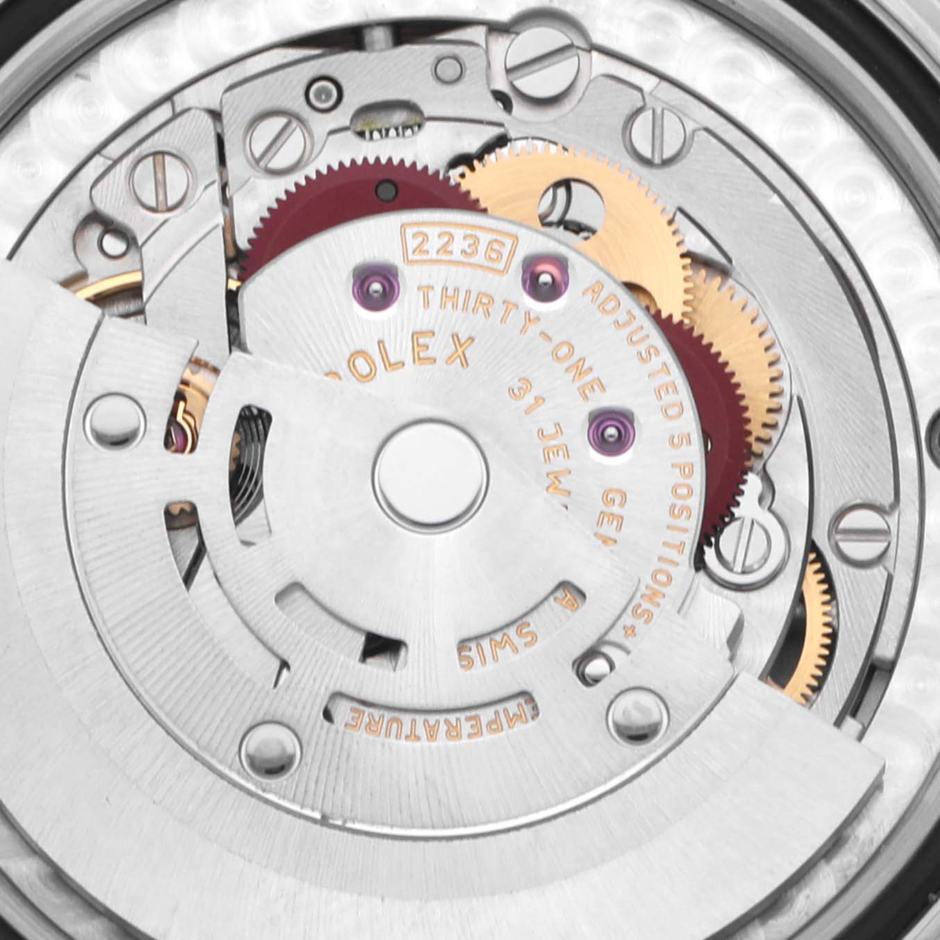 The image shows the back view of the Rolex Mid-Size 278271 Women's Steel and Gold (two tone) Grey Dial 278271 Women's Steel and Gold (two tone) Grey Dial model, highlighting its movement and inner mechanics.